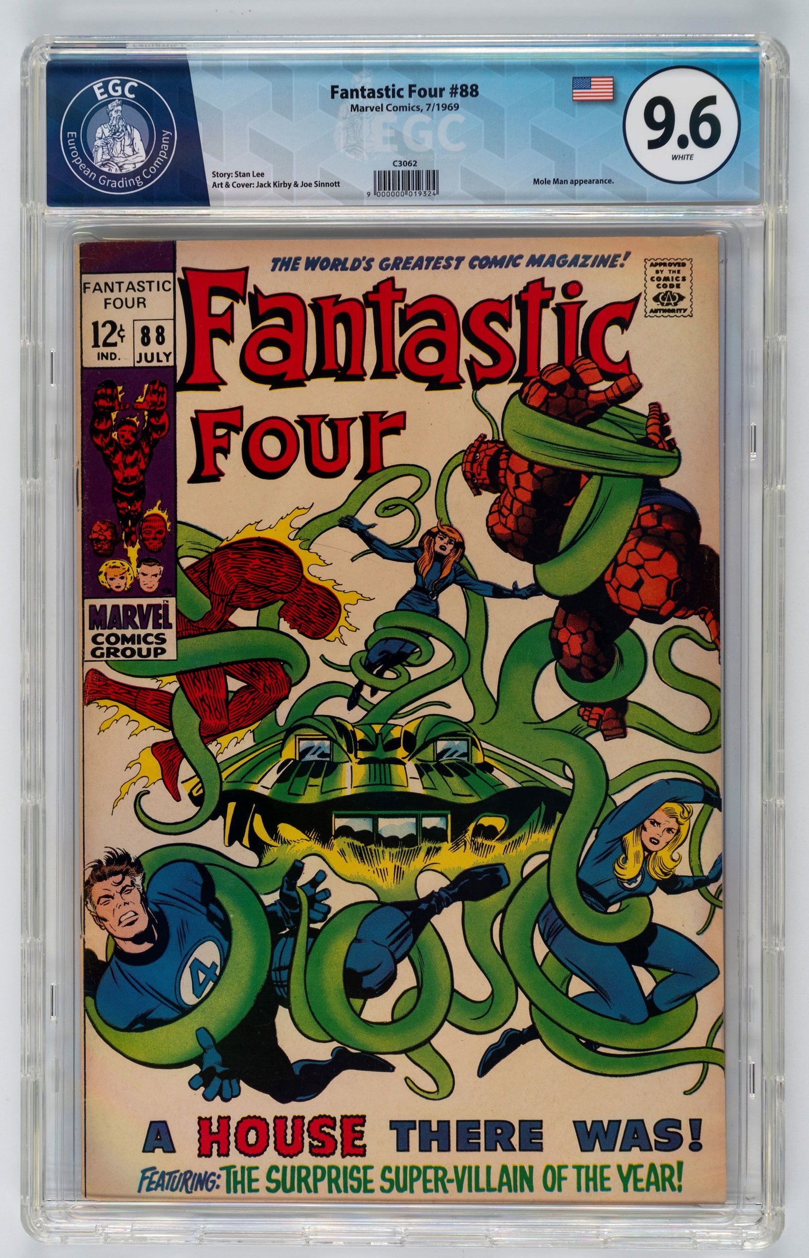 Marvel Comics - Fantastic Four #88 - 9.6 EGC, July 1969: A House There Was!Written by Stan Lee, penciled by Jack Kirby, inked by Joe Sinnott. Cover by Jack Kirby and Joe Sinnott.After the tensions experienced in Latveria, the Fantastic Four finally reunite