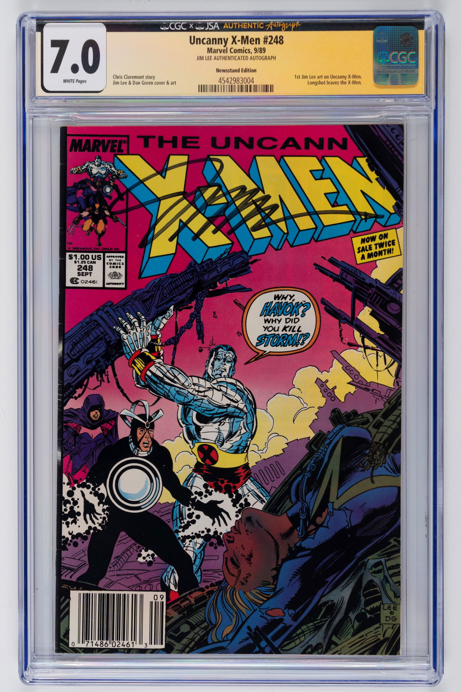 Jim Lee - Graded Comic - Signed - Uncanny X-Men #248 (1989) - CGC 7.0 (1 of 2)