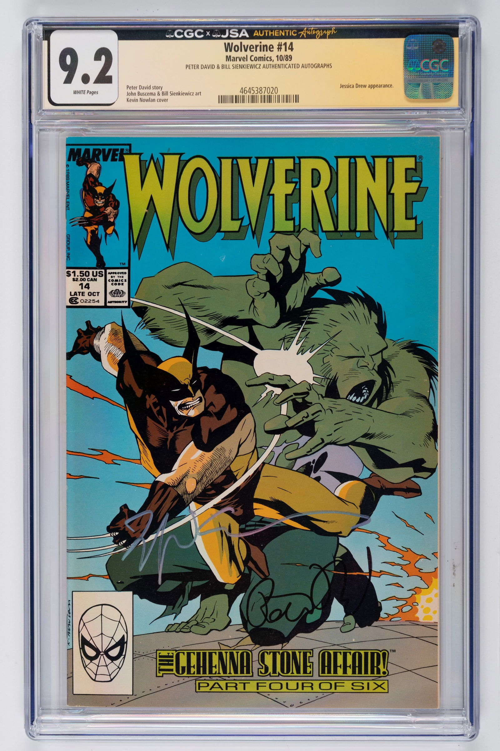 Bill Sienkiewcz - Peter David - Graded Comic - Signed - Wolverine #14 - CGC 9.2 (1 of 2)