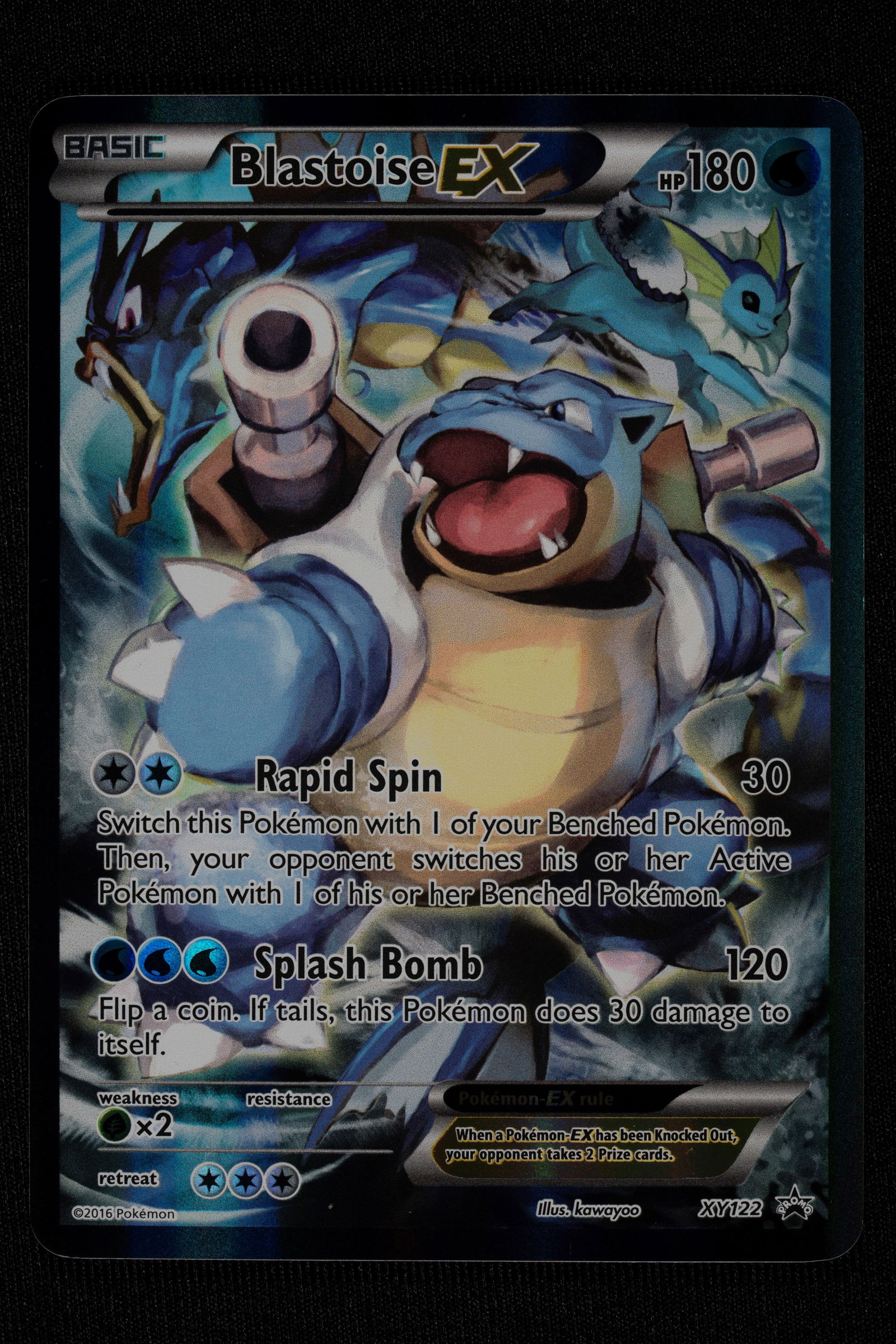 Pokémon - Blastoise Ex Promo XY English - RAW: Released to celebrate the franchise's 20th anniversary, this card is a masterful tribute to one of Kanto's iconic starter cards. The full-art artwork features a modern and powerful style, refreshing B