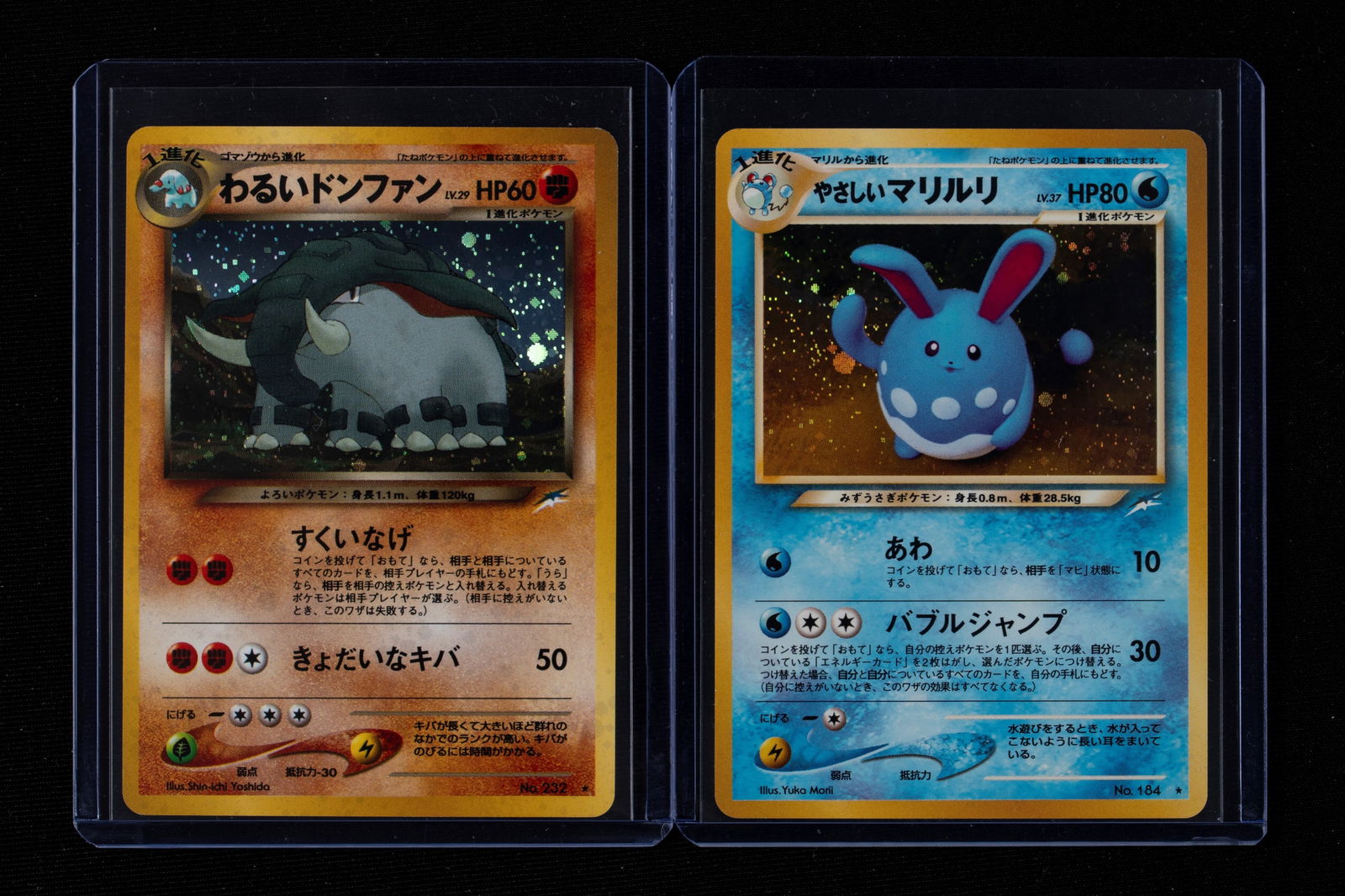 Pokémon - Neo Destiny Holo Japanese Lot - RAW: This pair of foils from the Japanese-language Neo Destiny (N4) expansion embodies the celebrated duality between darkness and light, one of the most beloved concepts in TCG history. Dark Donphan and L