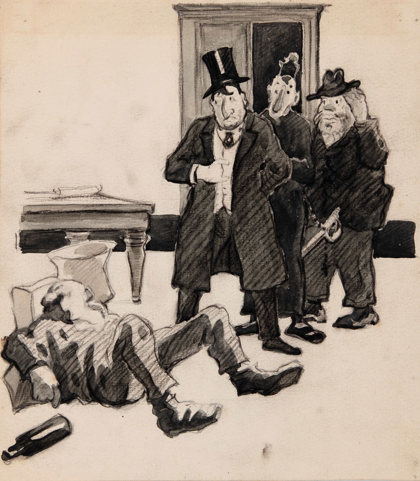 A.N.I. (Autore non identificato) - "L‘ondata di Amendola", 1924: A.N.I. (Autore non identificato) - "L‘ondata di Amendola", 1924 ITA matita e acquerello su cartoncino, 18 x 20,5 cm Illustrazione originale edita sul Pasquino nel 1924. Al retro: «