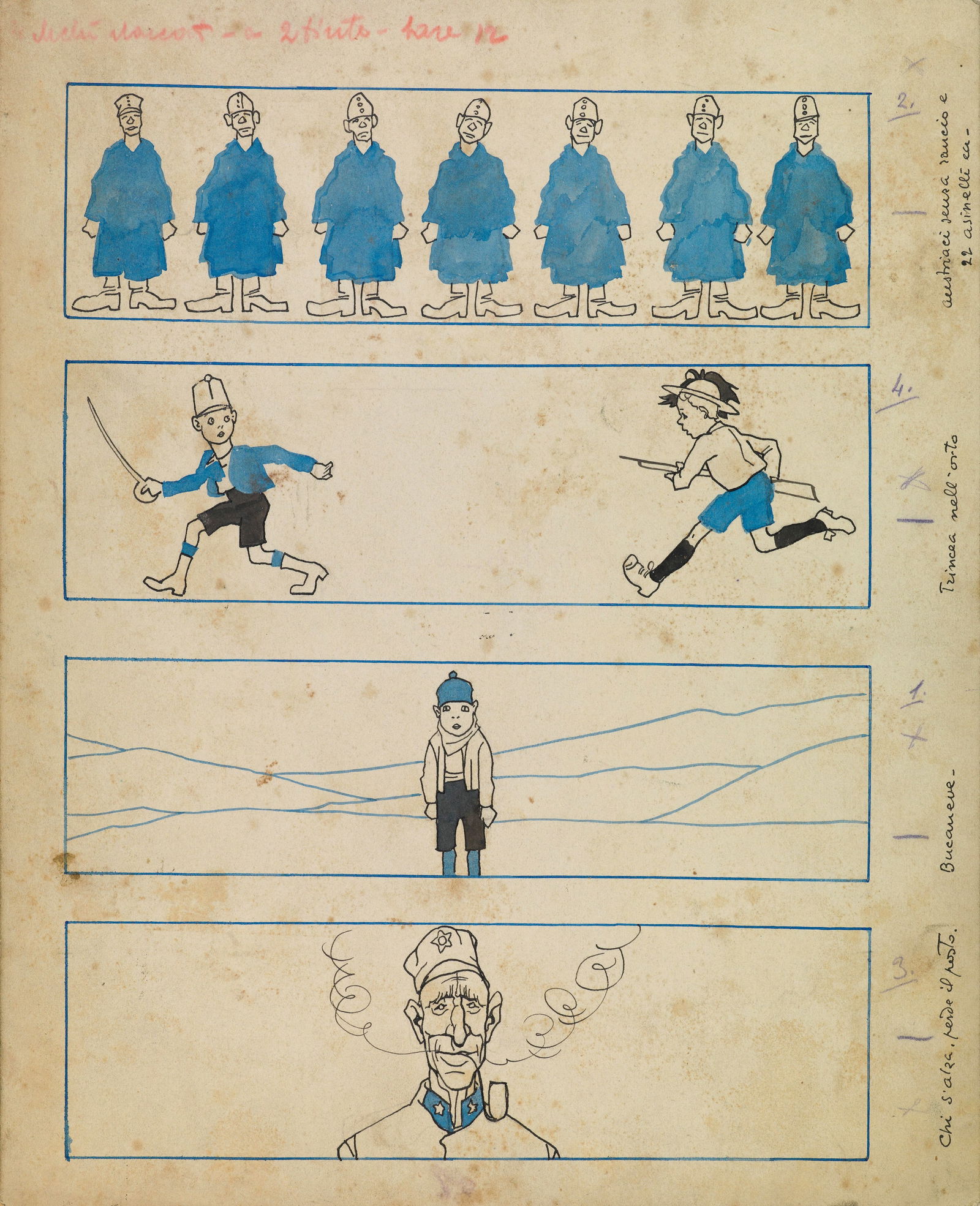 Golia (Eugenio Colmo) - "Il gioco della guerra", anni 10: Golia (Eugenio Colmo) - "Il gioco della guerra", anni 10 ITA china e acquerello su cartone, 23,5 x 29 cm Recante timbro dell‘autore al retro.____________________________________________