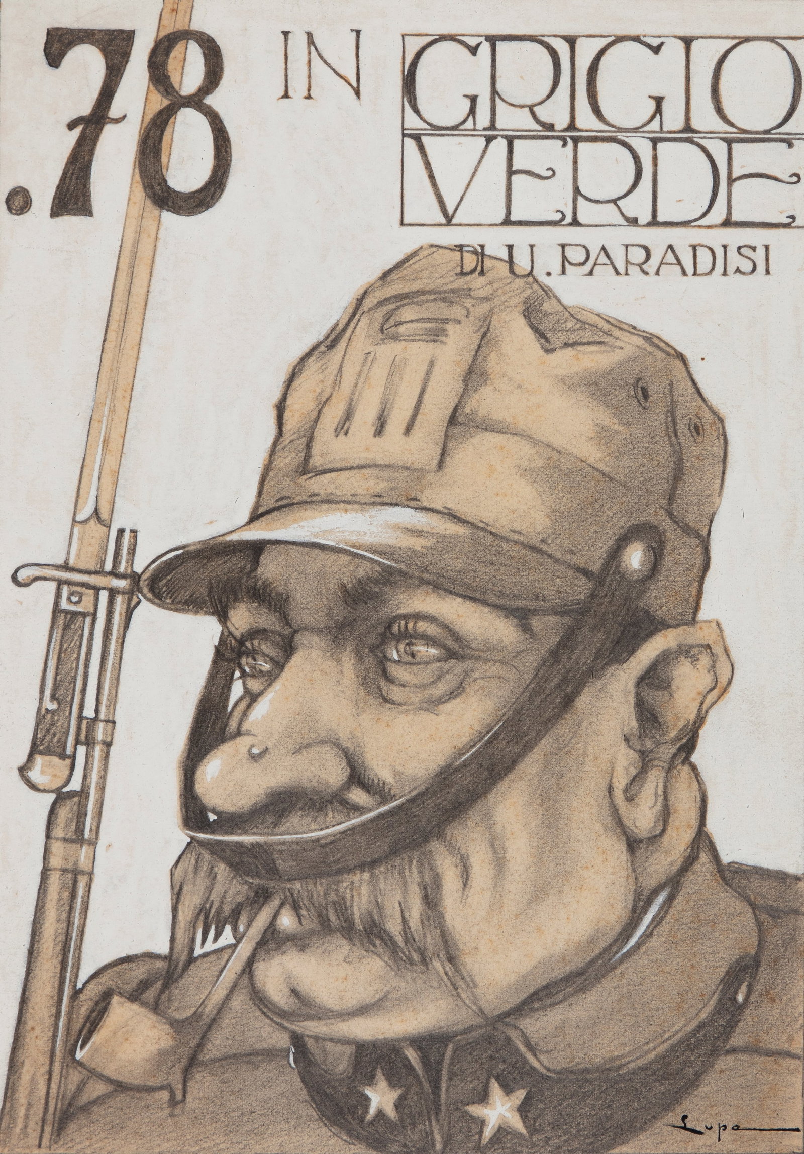 Lupa (Paradisi Luigi) - "78 in grigioverde", anni 10: Lupa (Paradisi Luigi) - "78 in grigioverde", anni 10 ITA matita, acquerello e biacca su cartoncino, 18,5 x 26,5 cm Illustrazione originale realizzata da Lupa negli anni ‘10. Firmata.___