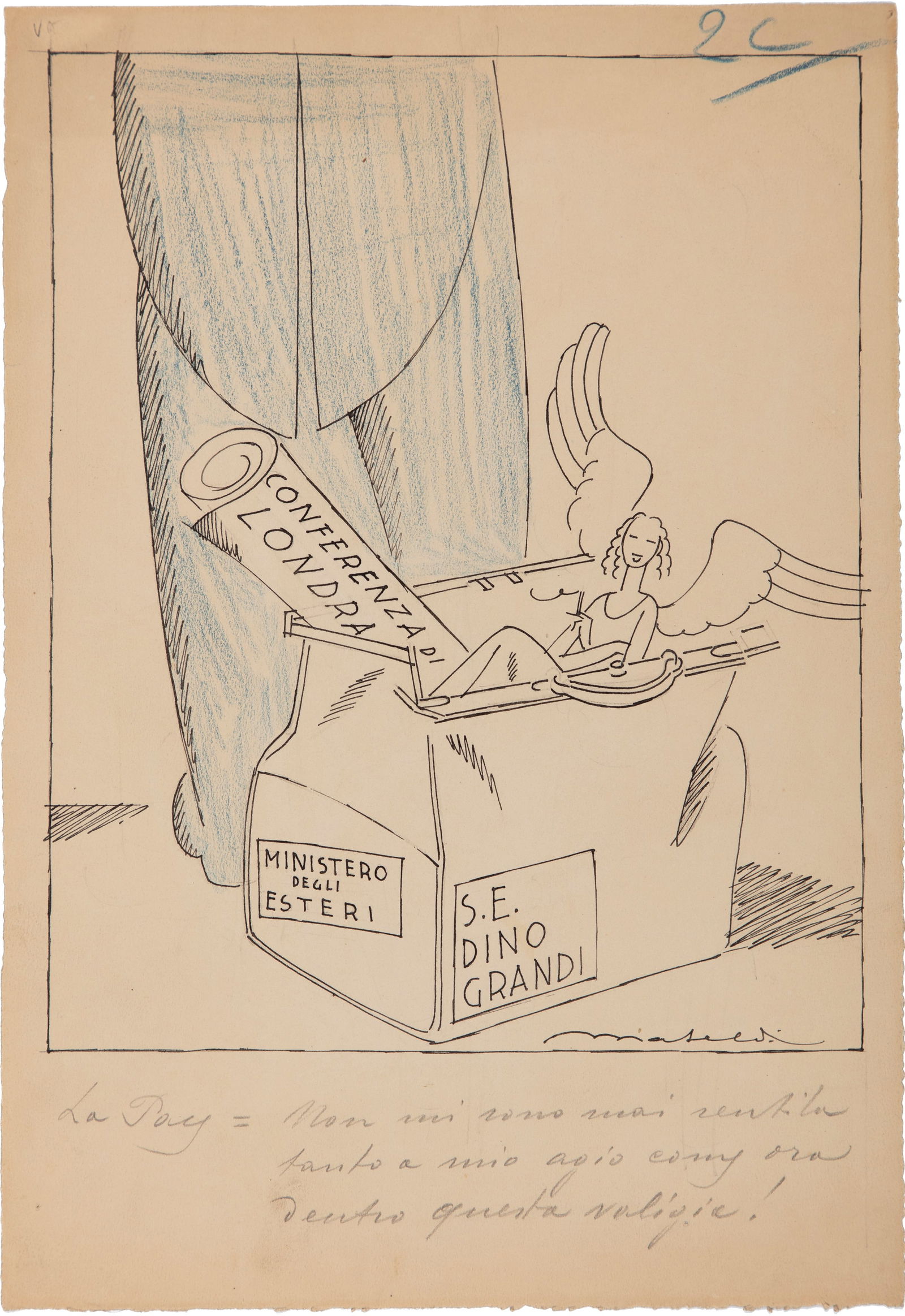 Mateldi Filiberto - "Conferenza di Londra", anni 20: Mateldi Filiberto - "Conferenza di Londra", anni 20 ITA pastello e china su cartoncino, 22 x 32 cm Illustrazione originale realizzata da Mateldi negli anni ‘20. Firmata.________________