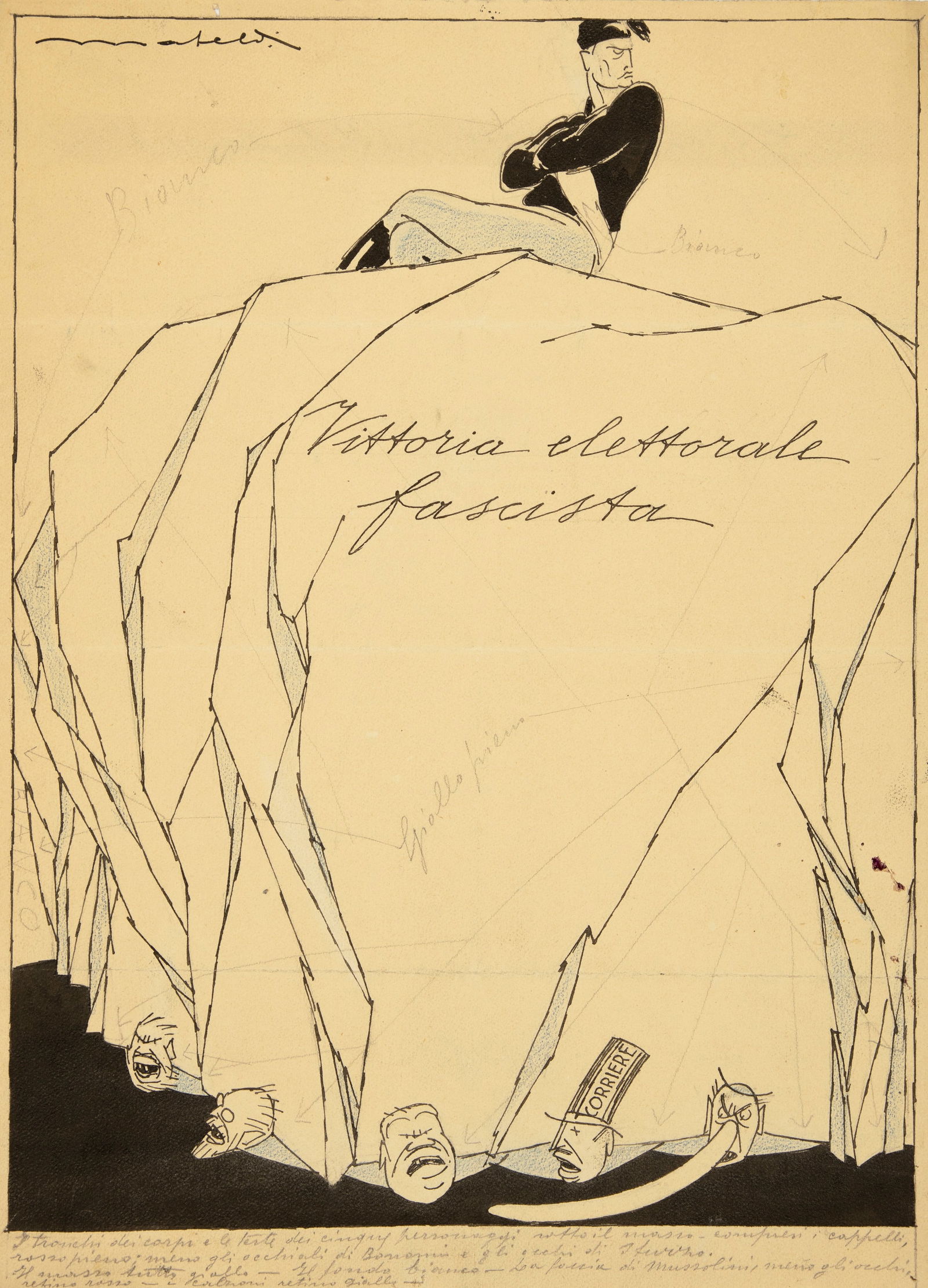 Mateldi Filiberto - "Vittoria elettorale fascista", anni 20: Mateldi Filiberto - "Vittoria elettorale fascista", anni 20 ITA pastello e china su cartoncino, 24 x 33 cm Illustrazione originale realizzata da Mateldi negli anni ‘20. Pieghe. Firmata.