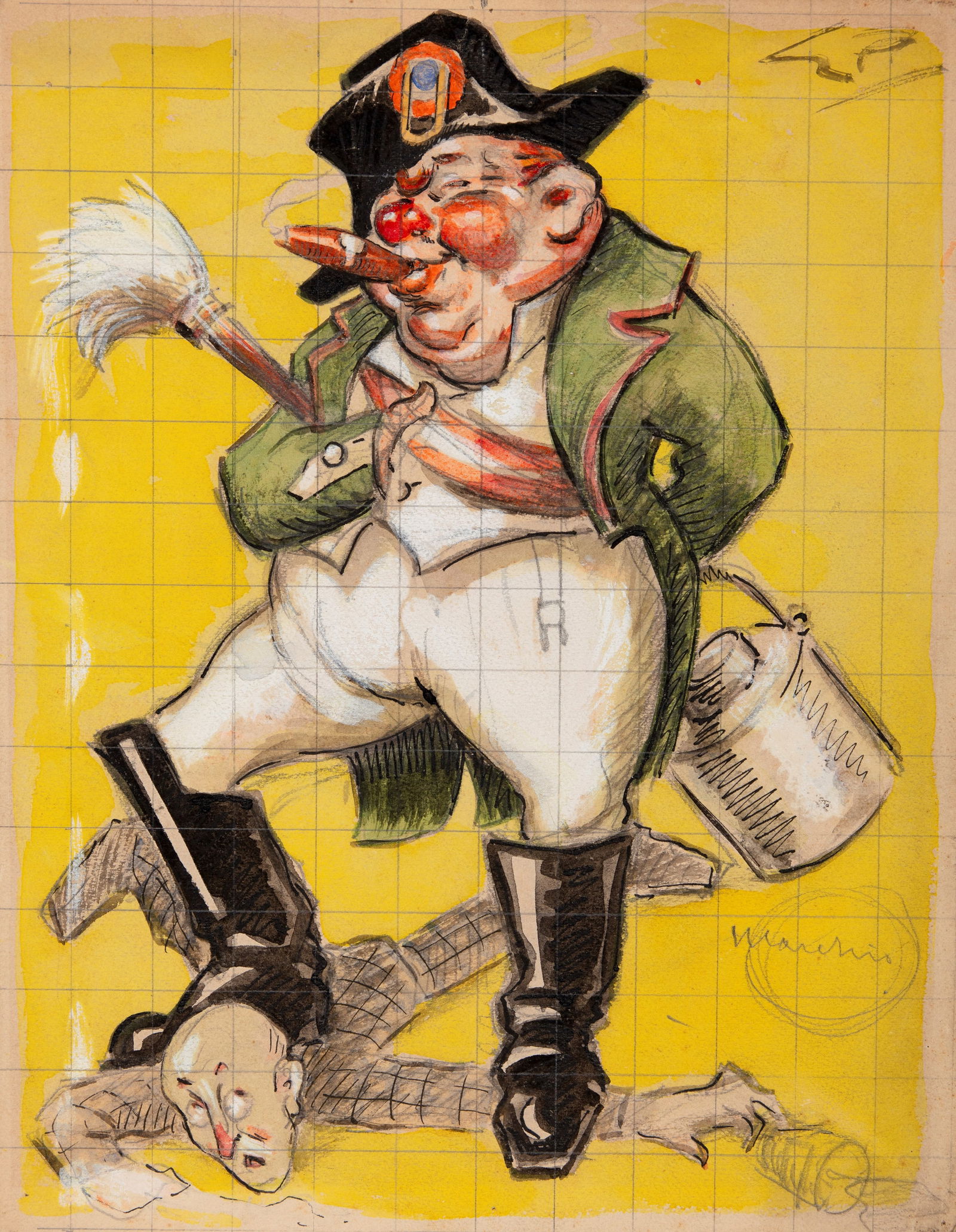 Porcheddu Giuseppe - "L‘invasore", anni 30: Porcheddu Giuseppe - "L‘invasore", anni 30 ITA matita, china e acquerello su cartoncino, 24 x 30,5 cm Illustrazione originale realizzata da Porcheddu negli anni ‘30. Fori di affis