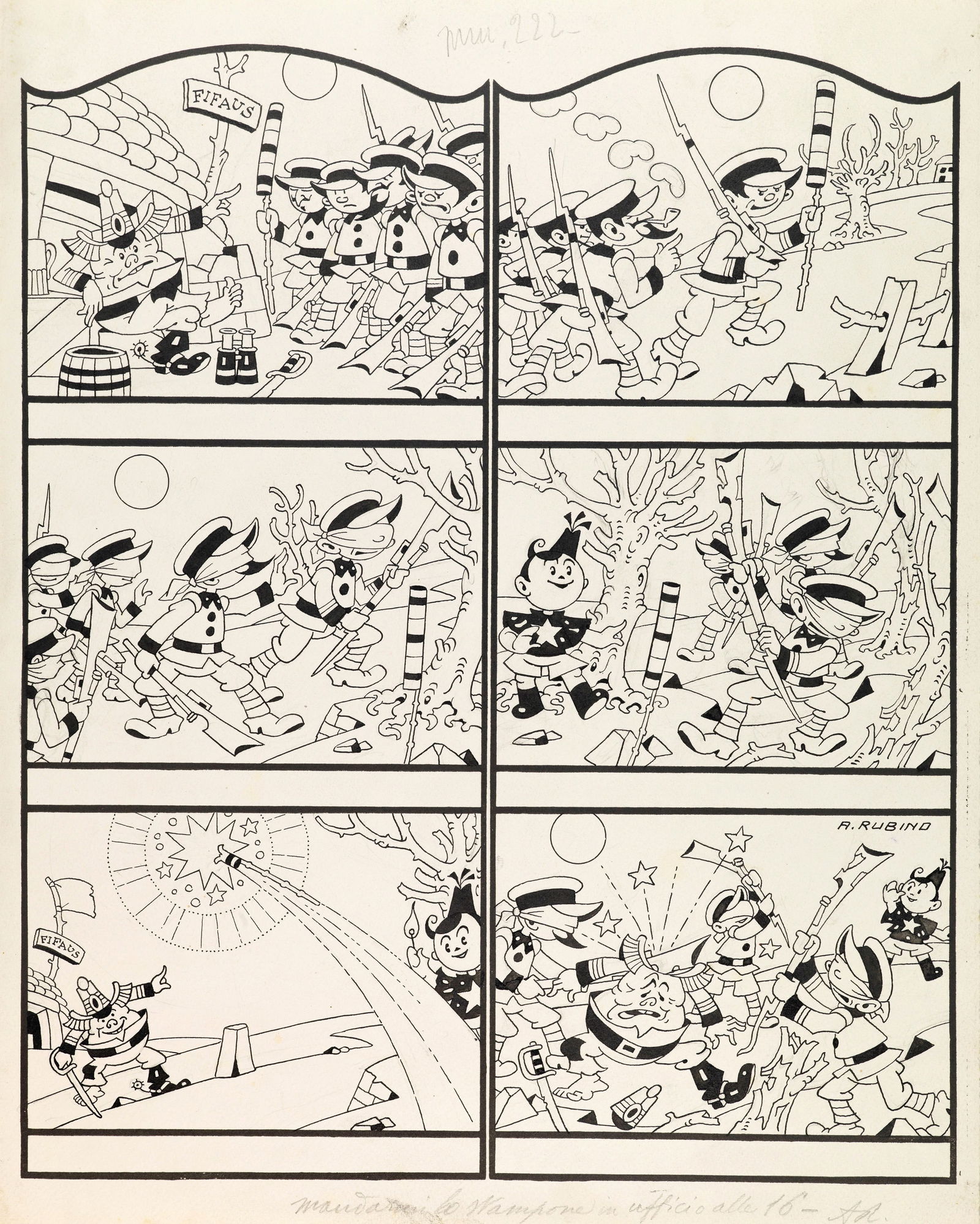 Rubino Antonio - "Lio Balilla", 1927: Rubino Antonio - "Lio Balilla", 1927 ITA matita e china su cartoncino, 35 x 44 cm Tavola originale realizzata da Rubino per un episodio del suo Lio Balilla, pubblicata nella prima pagina del