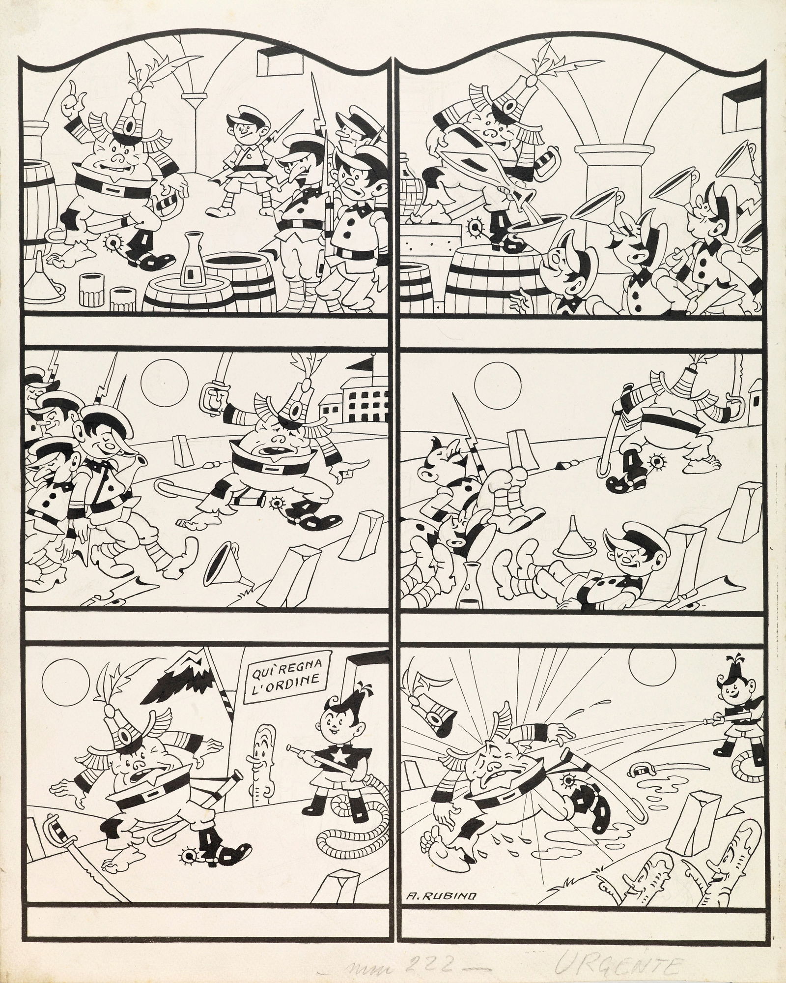 Rubino Antonio - "Lio Balilla", 1927: Rubino Antonio - "Lio Balilla", 1927 ITA matita e china su cartoncino, 35 x 44 cm Tavola originale realizzata da Rubino per un episodio del suo Lio Balilla, pubblicata nella prima pagina del