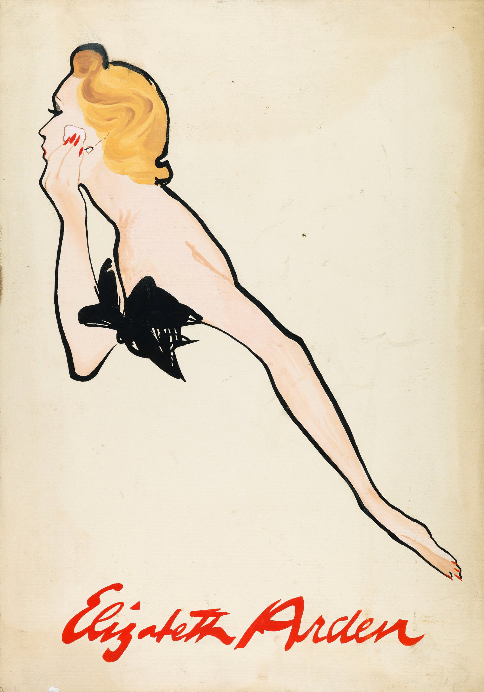 A.N.I. (Autore non identificato) - "Elizabeth Arden", anni 30: A.N.I. (Autore non identificato) - "Elizabeth Arden", anni 30 ITA china e tempera su cartone, 35 x 50 cm Illustrazione pubblicitaria realizzata per la nota azienda cosmetica Elizabeth Arden,