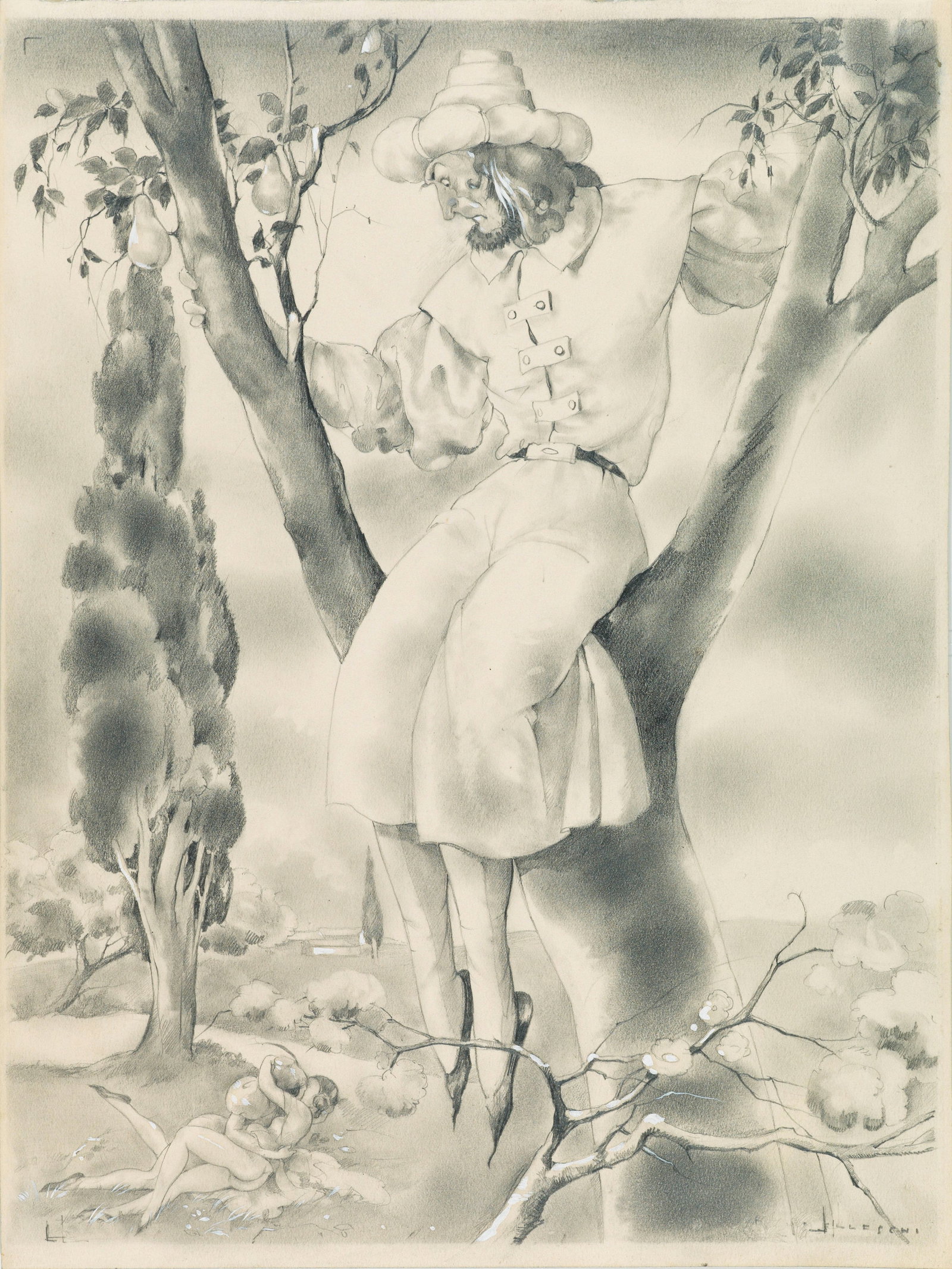 Brunelleschi Umberto - "Decameron", 1934: Brunelleschi Umberto - "Decameron", 1934 ITA matita su cartoncino, 25 x 32,5 cm Illustrazione originale realizzata da Brunelleschi per "Les contes de Boccace: Decameron" edito in Fran