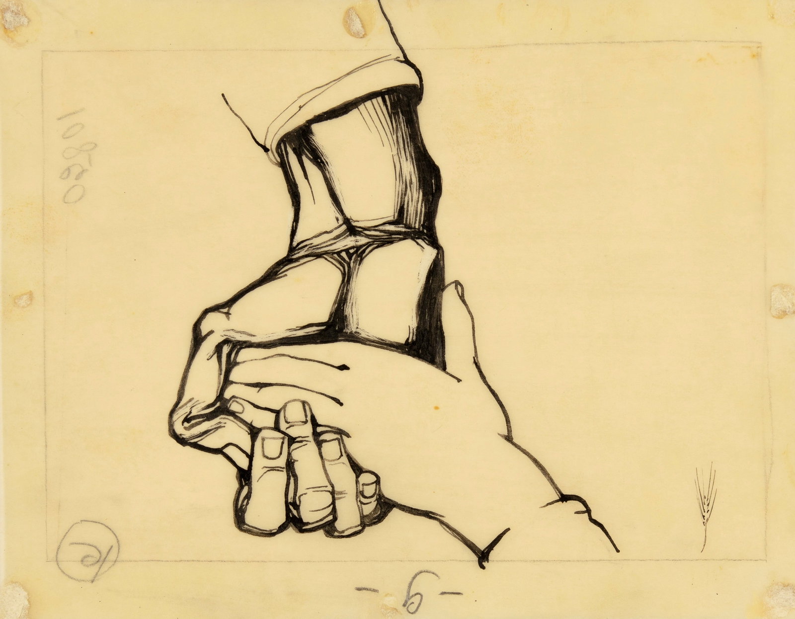 Cambellotti Duilio - "Padre e figlio", anni 20: Cambellotti Duilio - "Padre e figlio", anni 20 ITA china su carta da lucido, 17 x 13 cm Disegno originale realizzato da Cambellotti negli anni ‘20. Firmato con spiga.___________________