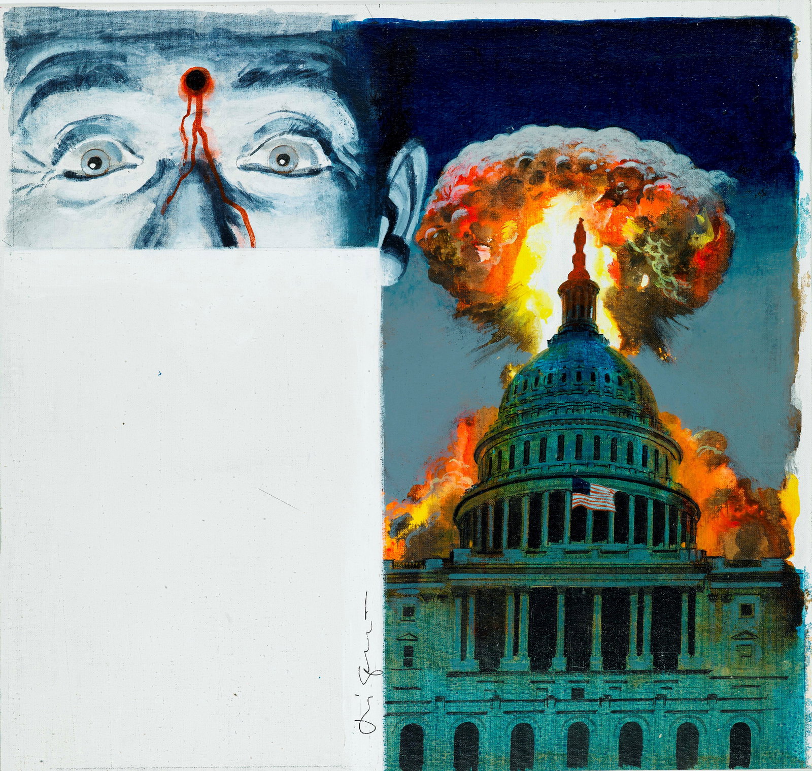 Di Gennaro Aldo - "Punto di fusione", anni 90: Di Gennaro Aldo - "Punto di fusione", anni 90 ITA tempera su cartone telato, 32 x 30,5 cm Originale di copertina realizzato da Di Gennaro per la rivista illustrata Notizie Letterarie, edito d