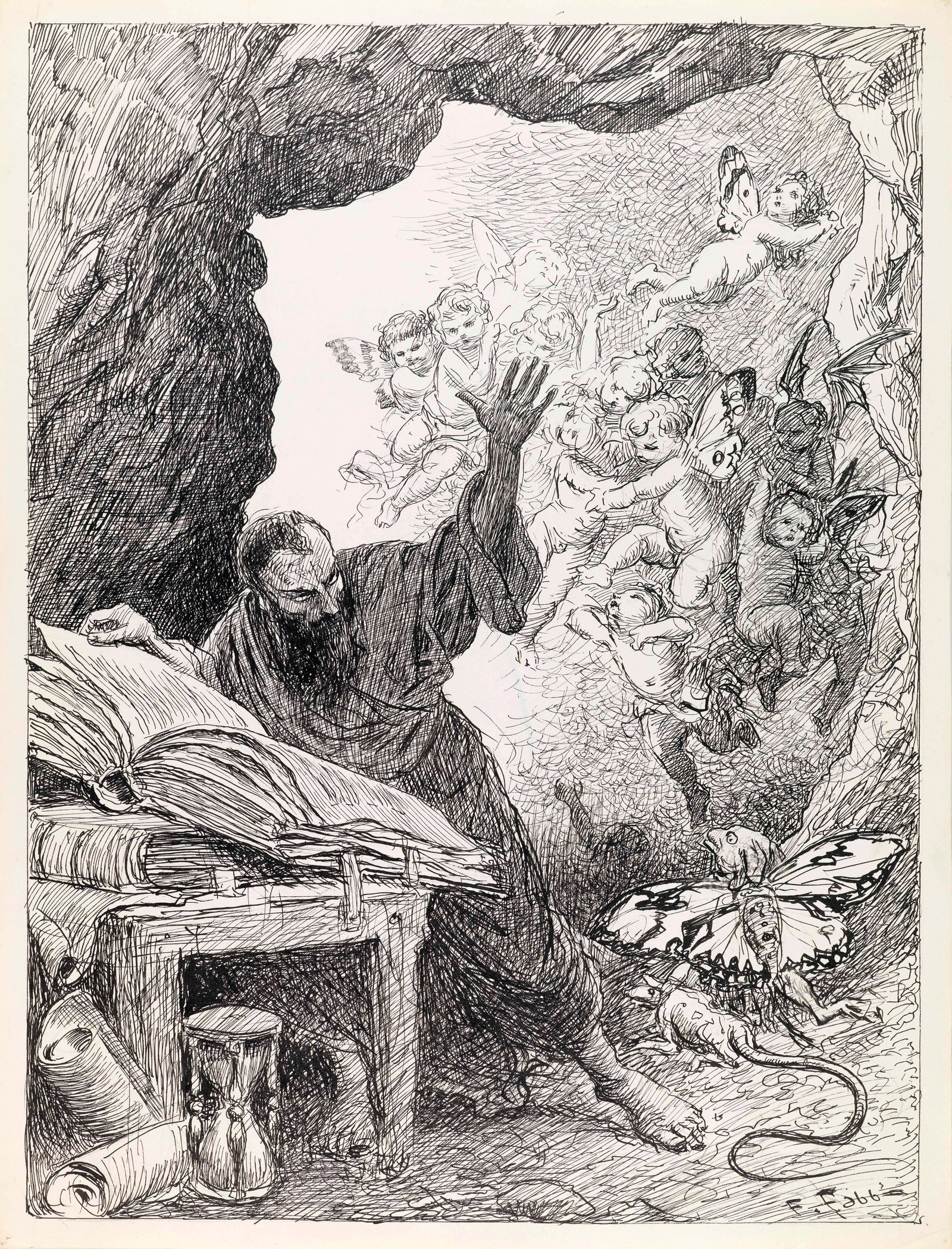 Fabbi Fabio - "L‘Orlando furioso", 1933: Fabbi Fabio - "L‘Orlando furioso", 1933 ITA matita e china su cartoncino, 32 x 42 cm Illustrazione originale realizzata da Fabbi per "L‘Orlando furioso", pubblicata nel canto