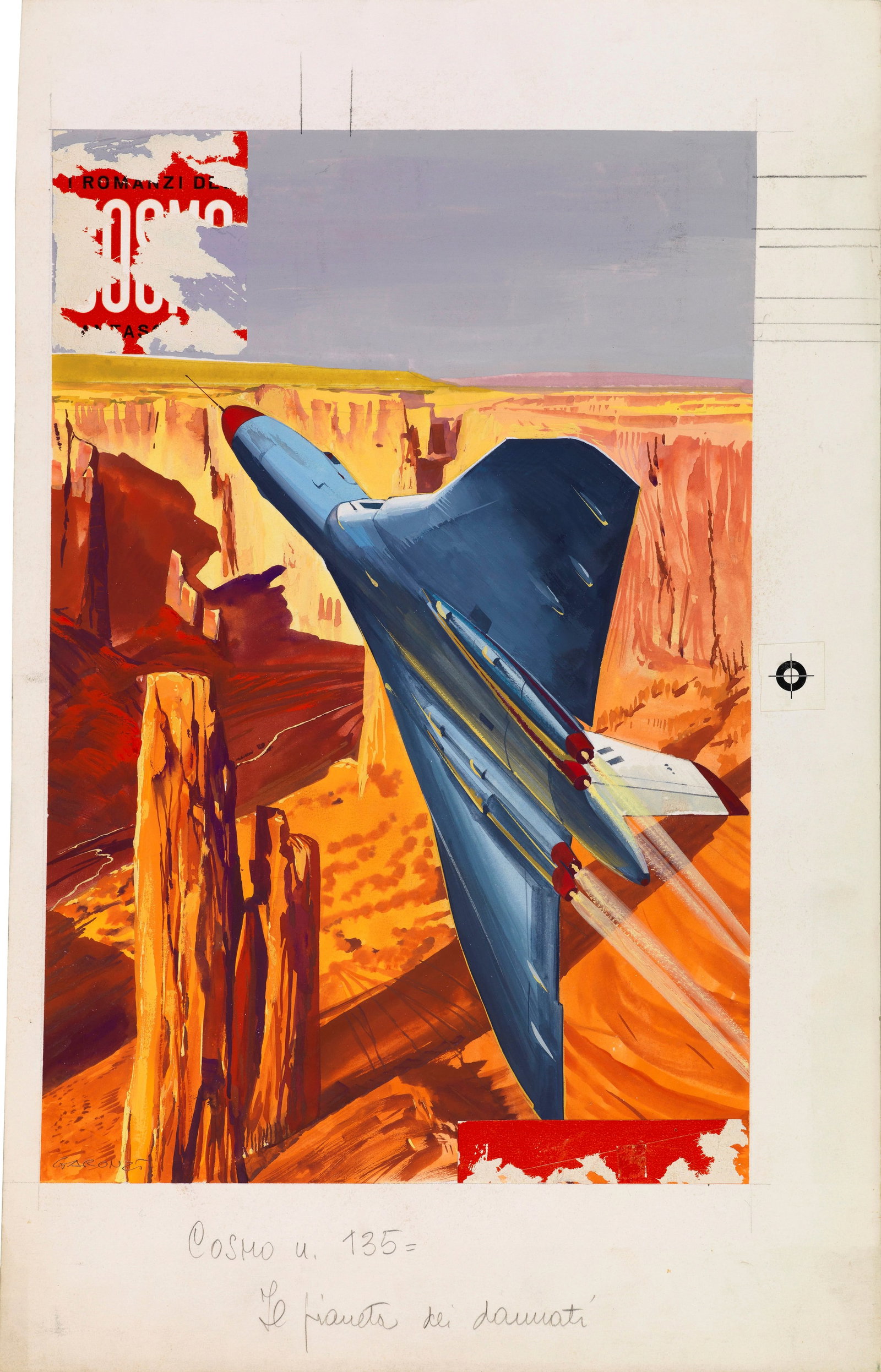 Garonzi Luigi - "Cosmo - Il pianeta dei dannati", 1963: Garonzi Luigi - "Cosmo - Il pianeta dei dannati", 1963 ITA tempera su cartone, 23 x 37 cm Originale di copertina realizzato da Garonzi per "Il pianeta dei dannati" di Harry Harrison,