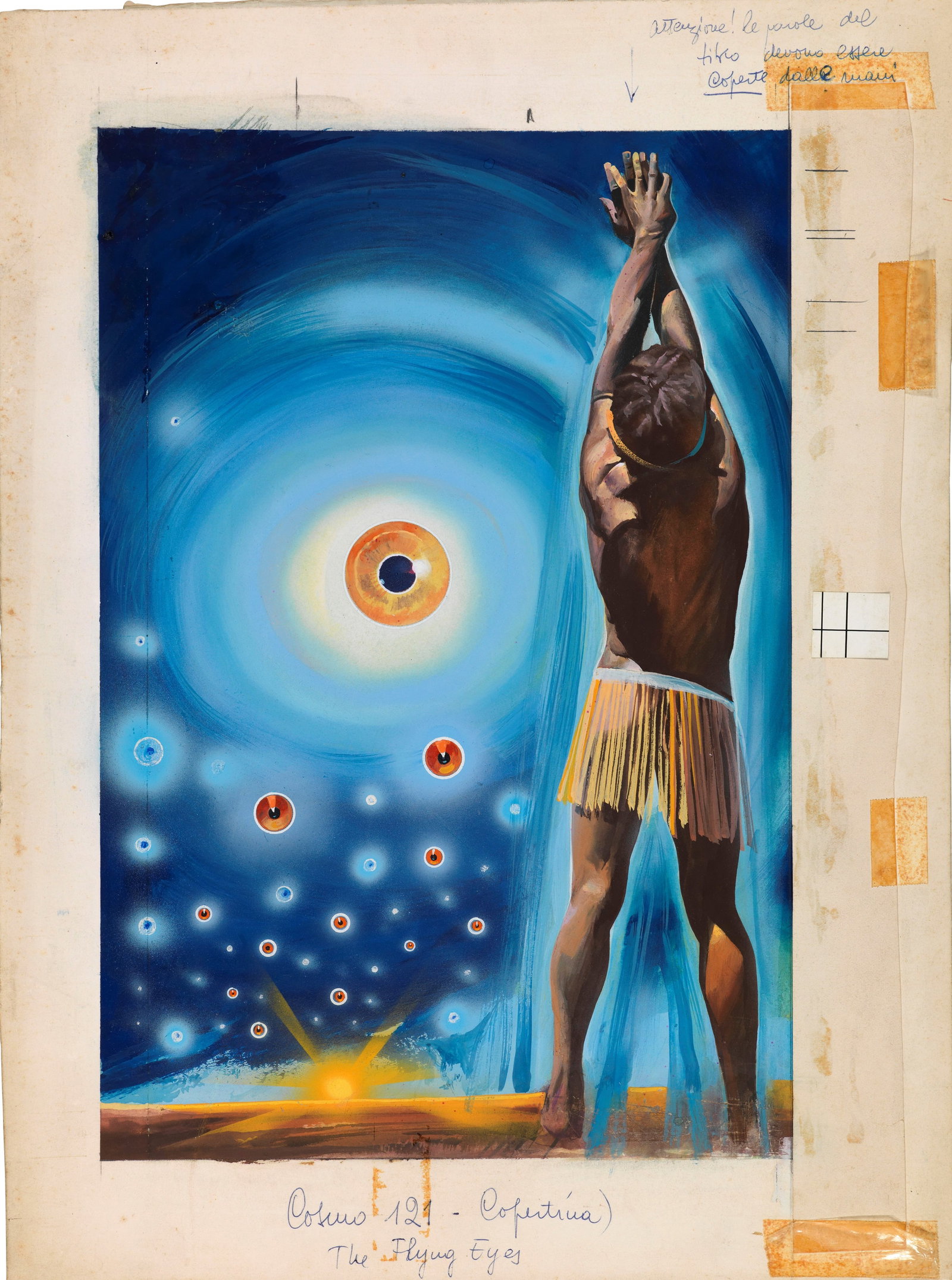 Garonzi Luigi - "Cosmo - Orrida ipnosi", 1963: Garonzi Luigi - "Cosmo - Orrida ipnosi", 1963 ITA tempera su cartone, 27 x 36 cm Originale di copertina realizzato da Garonzi per "Orrida ipnosi" di J. Hunter Holly, edito nella colla