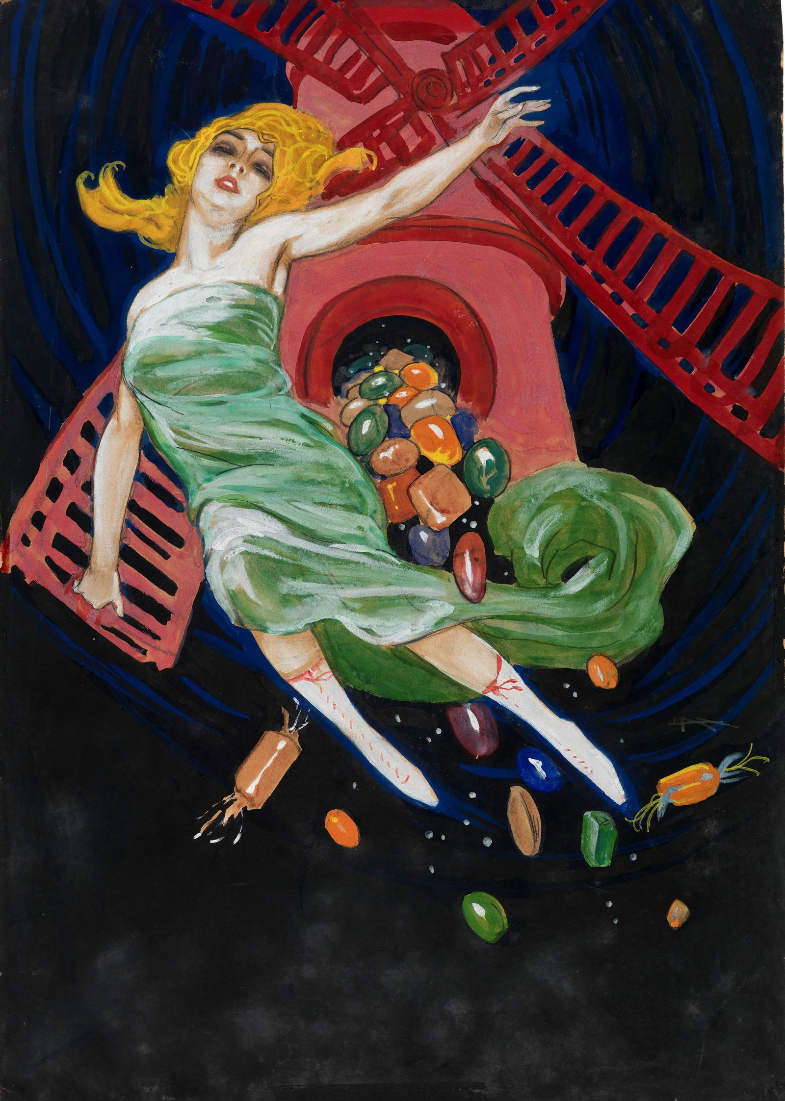 Metlicovitz Leopoldo - "Fabbrica dociaria", anni 10: Metlicovitz Leopoldo - "Fabbrica dociaria", anni 10 ITA tempera su cartone, 35 x 49,5 cm Bozzetto pubblicitario realizzato da Metlicovitz durante gli anni ‘10. Tra i grandi fondatori de