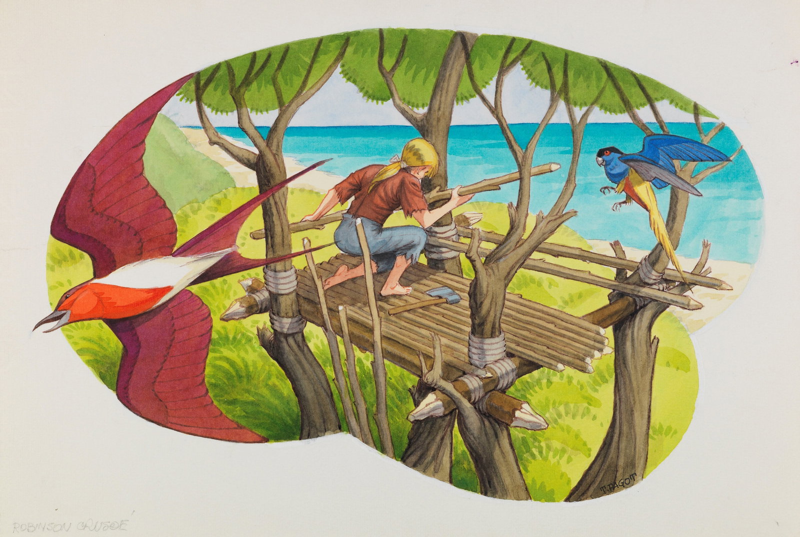 Toni Pagot (Antonio Pagotto) - "Robinson Crusoe", anni 60: Toni Pagot (Antonio Pagotto) - "Robinson Crusoe", anni 60 ITA tempera e acquerello su cartoncino, 32,5 x 22 cm Firmato.________________________________________________________________ENG tem