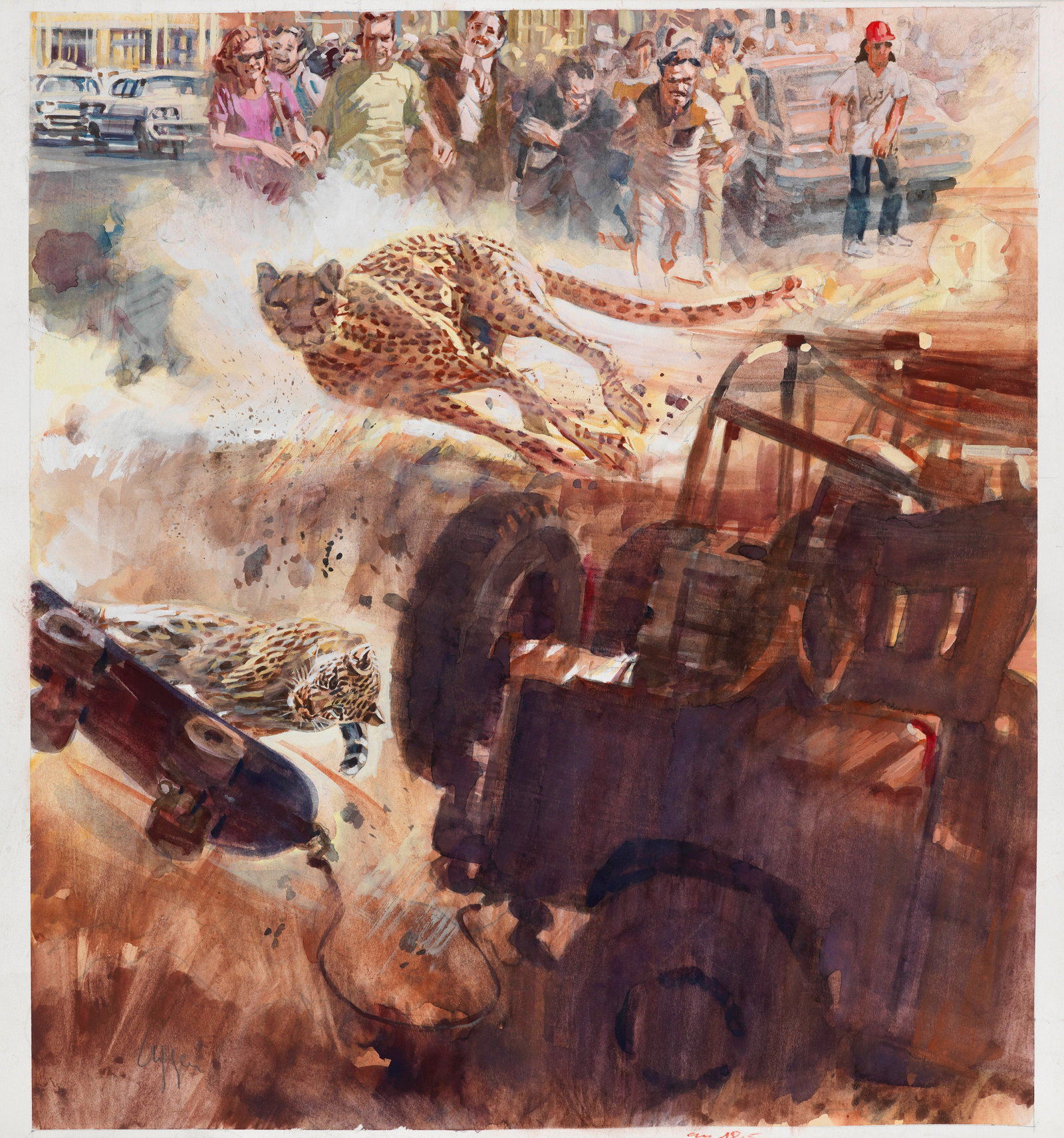 Uggeri Mario - "Leopardi", 1999: Uggeri Mario - "Leopardi", 1999 ITA tempera e acquerello su cartoncino, 46,5 x 48,5 cm Originale di copertina realizzato da Uggeri per il supplemento a Famiglia Cristiana n. 10 del 1999, Firm