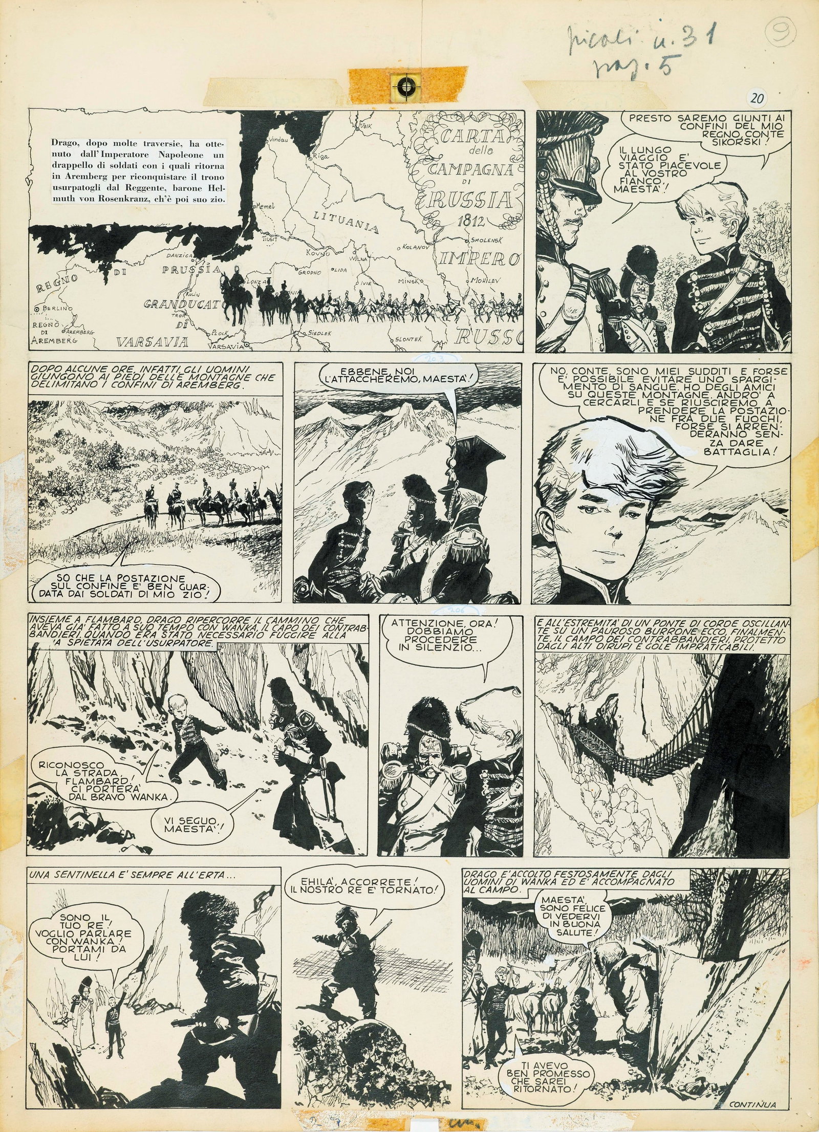 Battaglia Dino - "Il piccolo Re", 1961: Battaglia Dino - "Il piccolo Re", 1961 ITA matita e china su cartoncino, 36,5 x 50 cm Tavola originale realizzata da Battaglia per la pag. 20 de "Il piccolo Re", storia edita per la p