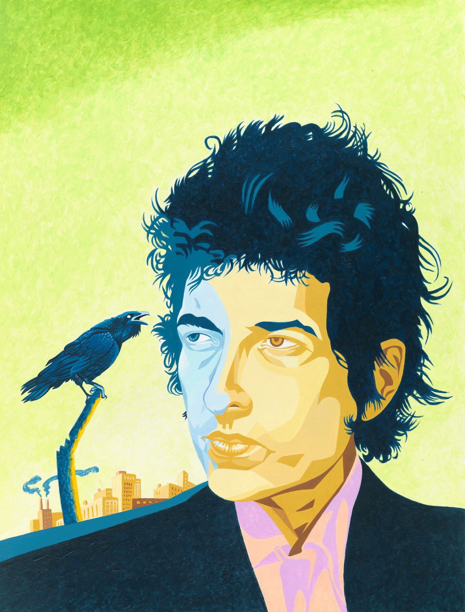 Carpinteri Giorgio - "Bob Dylan", 2021: Carpinteri Giorgio - "Bob Dylan", 2021 ITA tempera su cartoncino, 30 x 39 cm Originale di copertina realizzato da Carpinteri per la rivista Linus n. 5 del 2021._______________________________
