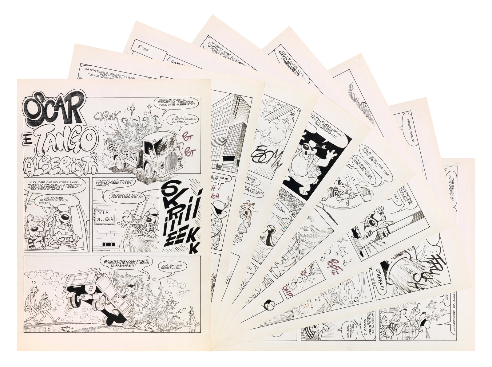 Cavazzano Giorgio - "Oscar e Tango alberisti", 1976: Cavazzano Giorgio - "Oscar e Tango alberisti", 1976 ITA matita e china su cartoncino, 25 x 35 cm Storia completa composta da 8 tavole originali realizzata da Cavazzano per "Alberisti"