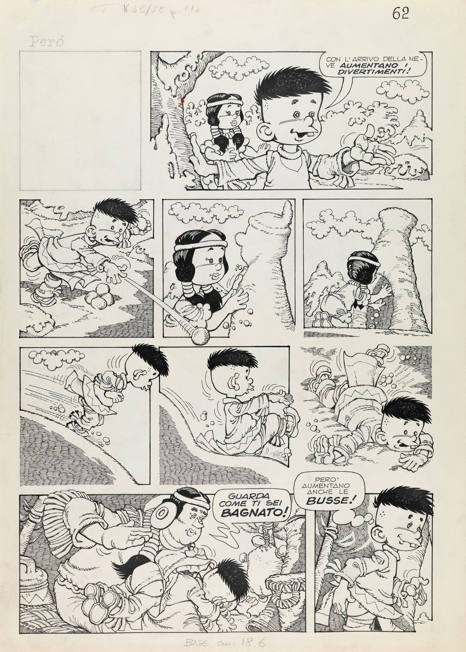 Landolfi Lino - "Piccolo Dente", 1978: Landolfi Lino - "Piccolo Dente", 1978 ITA matita e china su cartoncino, 36,5 x 51 cm Tavola originale realizzata da Landolfi per la serie "Piccolo Dente", edita su Il Giornalino nel 1