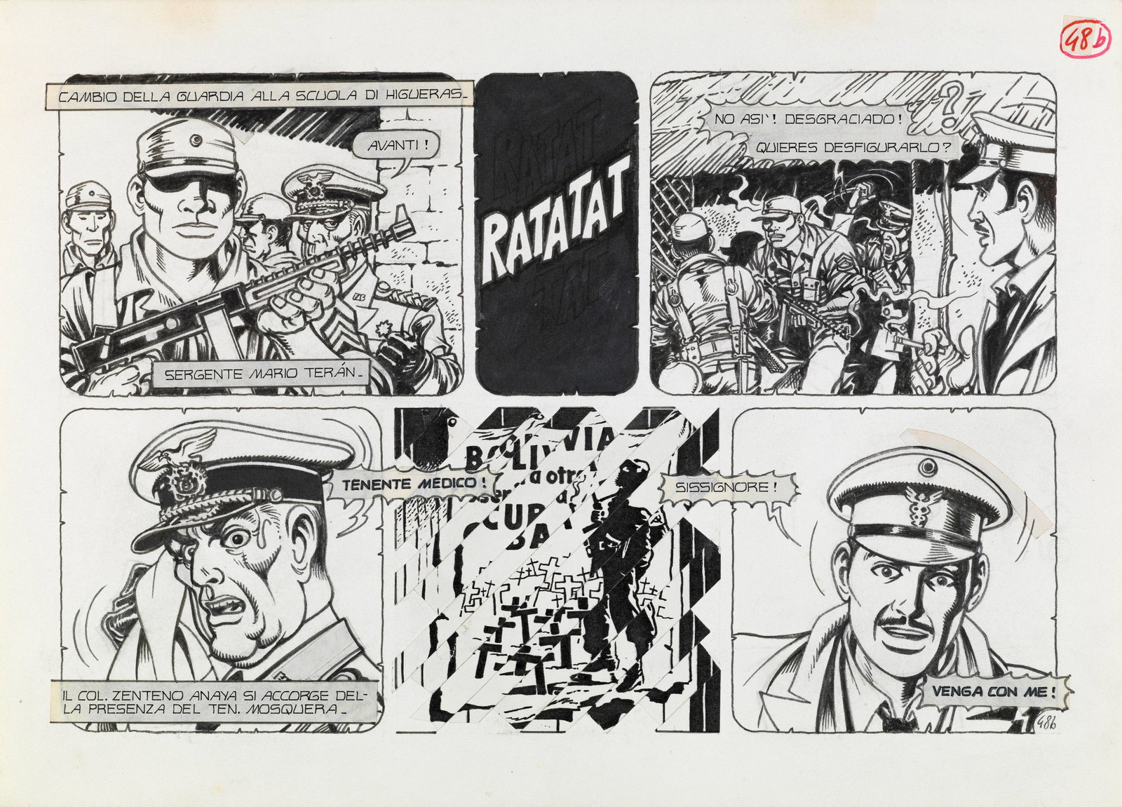 Magnus (Roberto Raviola) - "L‘uomo che uccise Ernesto Che Guevara", 1983: Magnus (Roberto Raviola) - "L‘uomo che uccise Ernesto Che Guevara", 1983 ITA matita e china su cartoncino, 35 x 25 cm Tavola originale 48b realizzata da Magnus per "L‘uomo che