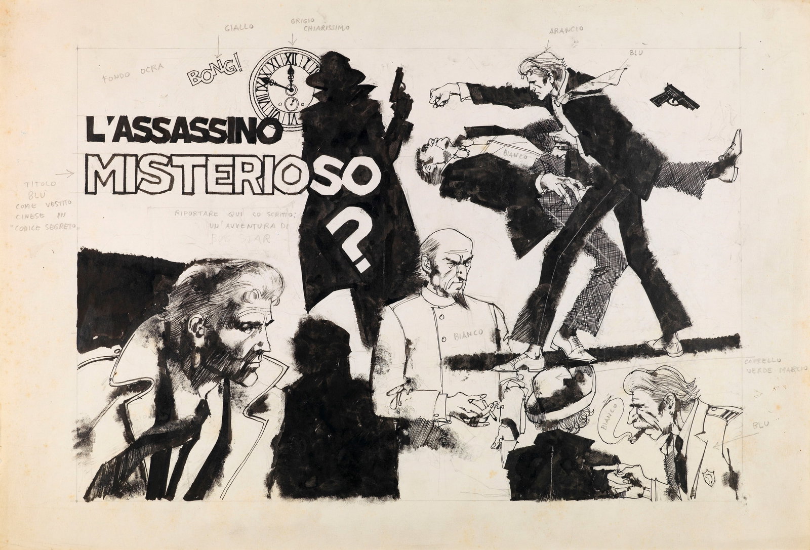 Mancini Piero - "Bob Star - L‘assassino misterioso", 1975: Mancini Piero - "Bob Star - L‘assassino misterioso", 1975 ITA matita e china su cartoncino, 48 x 33 cm Originale di copertina realizzato da Mancini per "Bob Star: L‘assassino