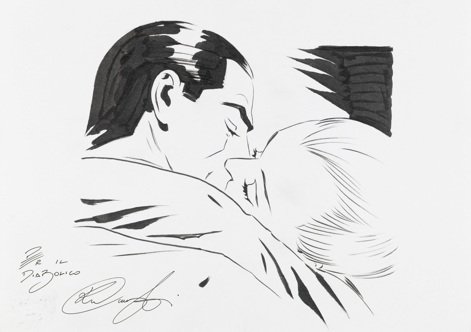 Nunziati Riccardo - "Diabolik e Eva", anni 2020: Nunziati Riccardo - "Diabolik e Eva", anni 2020 ITA matita e china su cartoncino, 29,5 x 21 cm Firmata e datata con timbro a secco dell’autore.______________________________________________