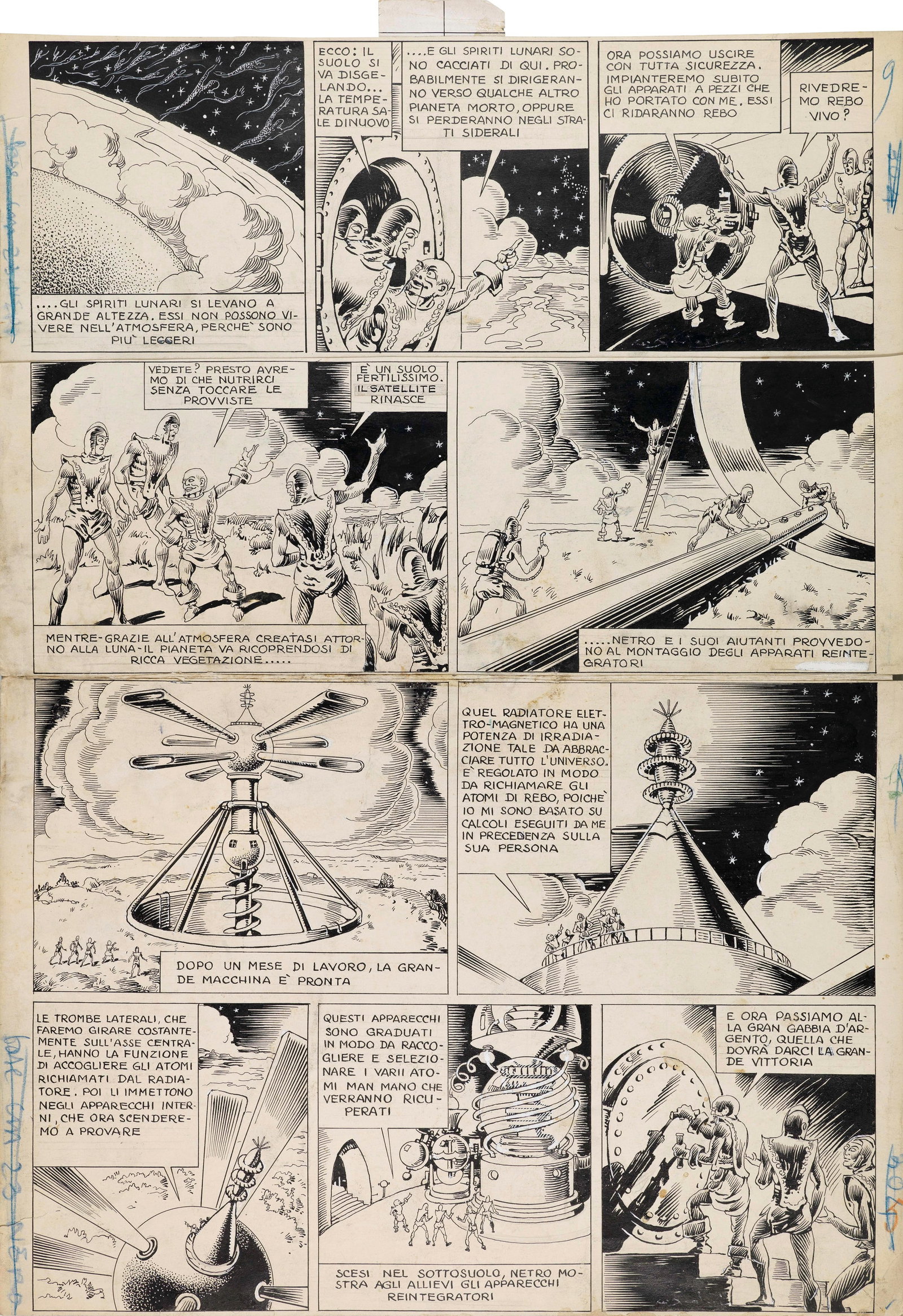 Scolari Giovanni - "Saturno contro la Terra - L‘ombra di Rebo", 1938: Scolari Giovanni - "Saturno contro la Terra - L‘ombra di Rebo", 1938 ITA matita e china su cartoncino, 38 x 53,5 cm Tavola originale realizzata da Scolari per "L‘ombra di