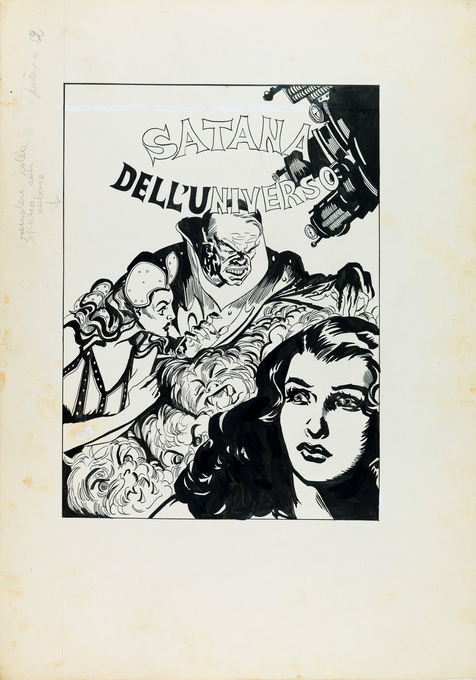 A.N.I. (Autore non identificato) - "Satana dell‘universo", 1980: A.N.I. (Autore non identificato) - "Satana dell‘universo", 1980 ITA matita e china su cartoncino, 35 x 50 cm Originale di copertina per il volume "Satana dell‘universo",