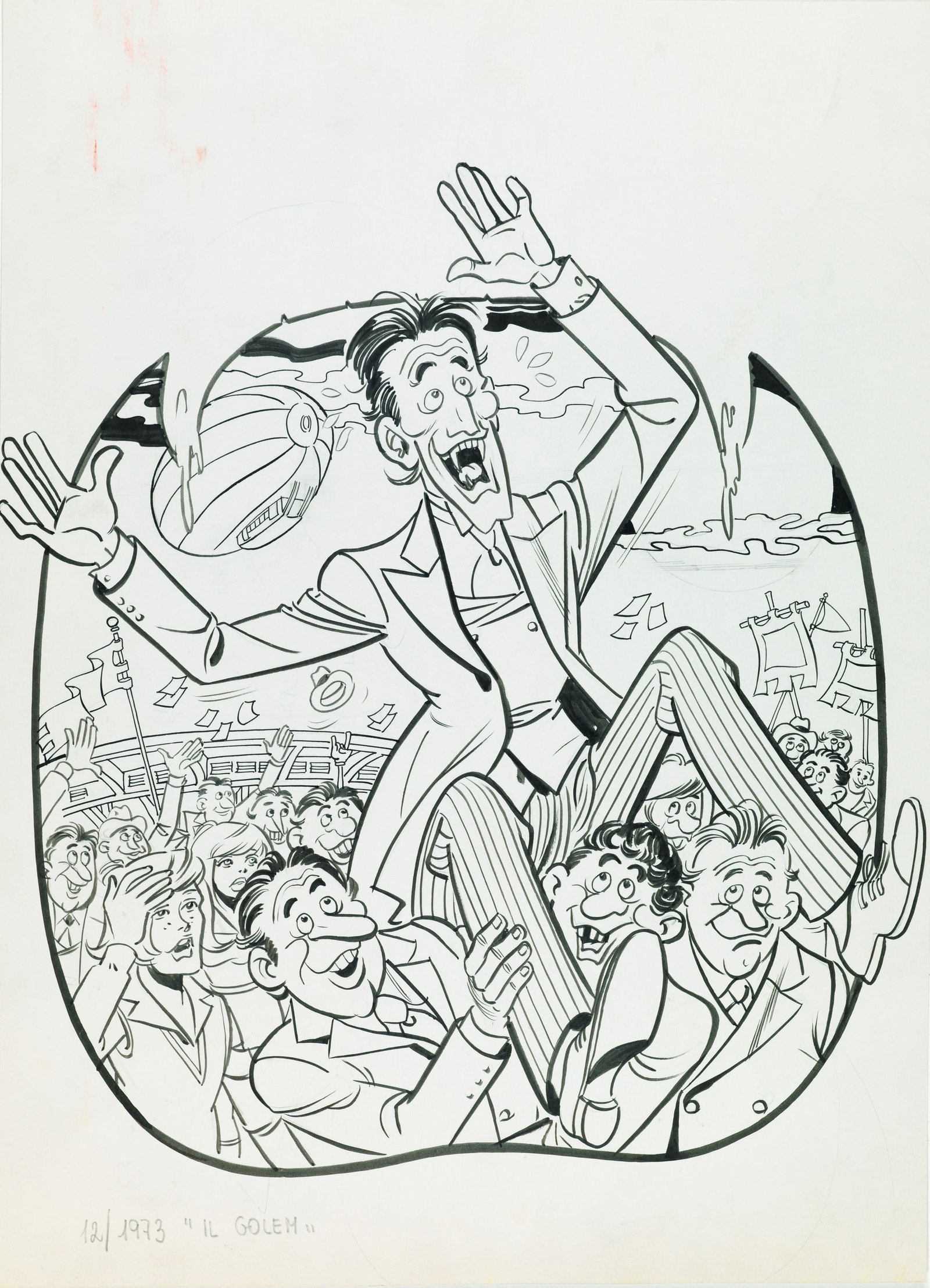 Studio Rosi - "Draculino - Il Golem", 1973: Studio Rosi - "Draculino - Il Golem", 1973 ITA matita e china su cartoncino, 28 x 38,5 cm Originale di copertina realizzato dallo Studio Rosi per "Il Golem", edito su Draculino n. 12