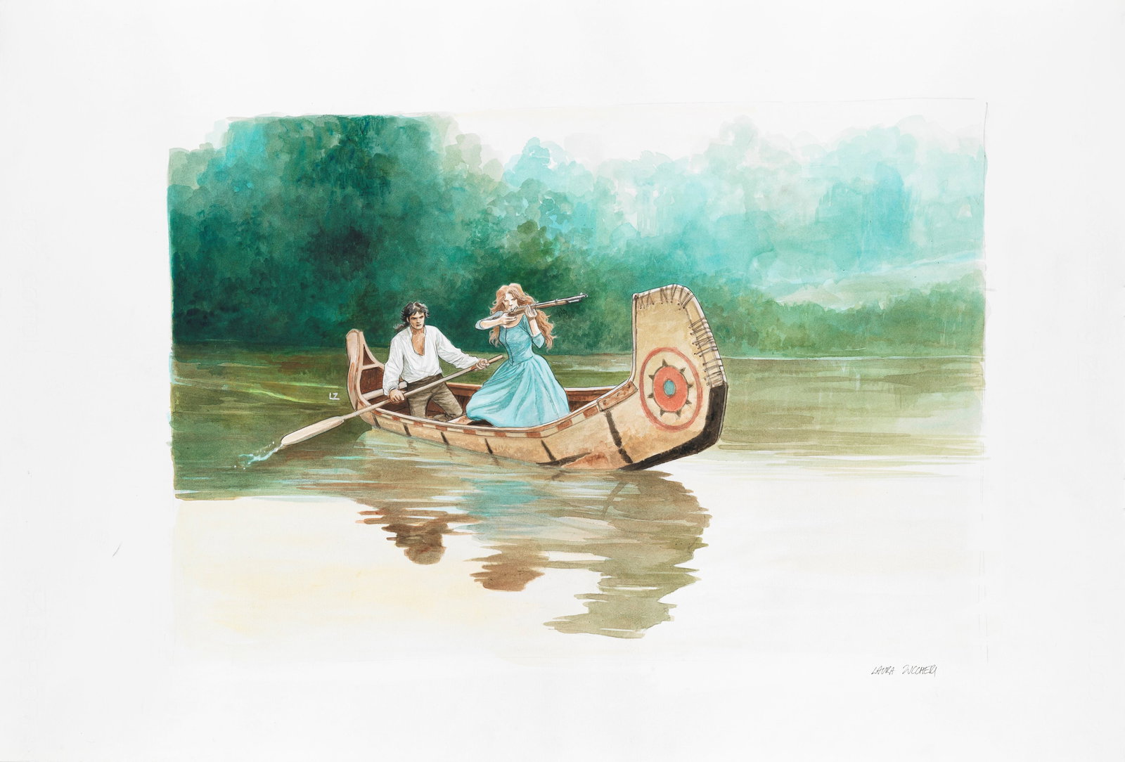 Zuccheri Laura - "Women of the West: Il Massacro Draper‘s Meadow ", 2025: Zuccheri Laura - "Women of the West: Il Massacro Draper‘s Meadow ", 2025 ITA china e acquerello su cartoncino, 70,5 x 48 cm Illustrazione originale realizzata dalla Zuccheri per il volu