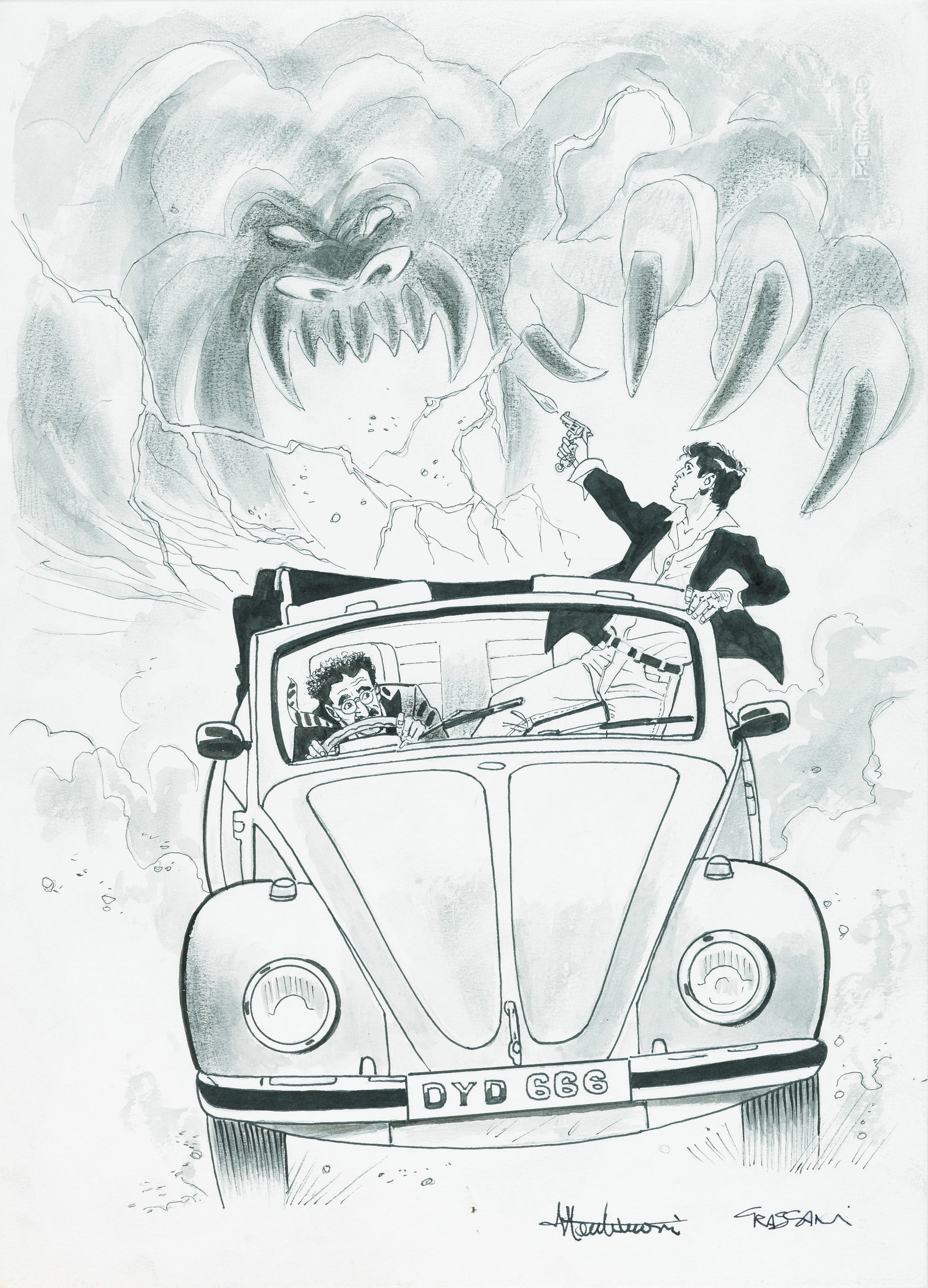 Giuseppe Montanari & Ernesto Grassani - "Dylan Dog ", anni 2000: Giuseppe Montanari & Ernesto Grassani - "Dylan Dog ", anni 2000 ITA matita, china e acquerello su cartoncino, 24 x 33 cm Firmato.__________________________________________________________