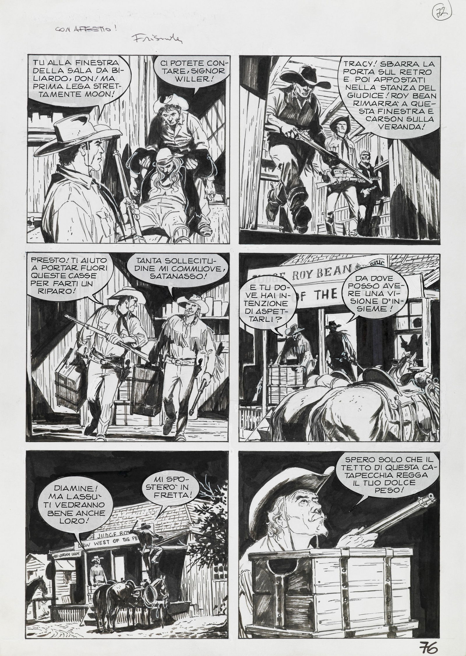 Frisenda Pasquale - "Tex - Il segreto del Giudice Bean", 2013: Frisenda Pasquale - "Tex - Il segreto del Giudice Bean", 2013 ITA matita e china su cartoncino, 25 x 35 cm Tavola originale realizzata da Frisenta per "Il segreto del Giudice Bean", e