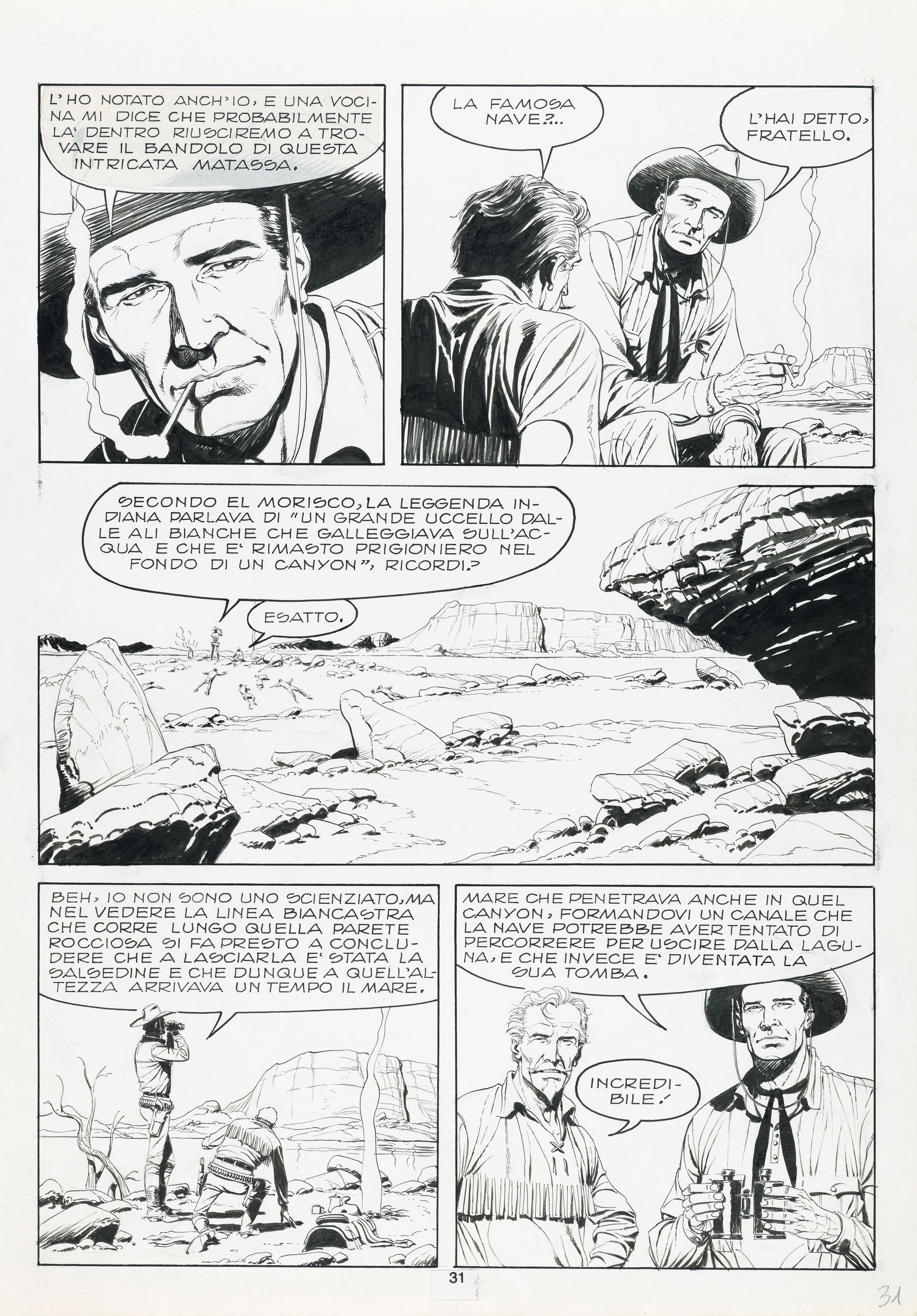 Villa Claudio - "Tex - Il fiume sotterraneo", 1988: Villa Claudio - "Tex - Il fiume sotterraneo", 1988 ITA matita e china su cartoncino, 25,5 x 36,5 cm Tavola originale realizzata da Villa per "Il fiume sotterraneo", edita su Tex n. 33