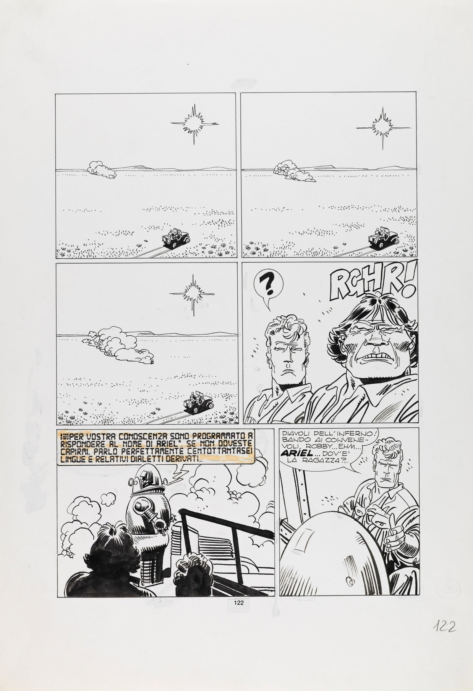 Alessandrini Giancarlo - "Martin Mystère", anni 80: Alessandrini Giancarlo - "Martin Mystère", anni 80 ITA matita e china su cartoncino, 33 x 48 cm Tavola originale realizzata da Alessandrini per la pag. 122 di un‘avventura di Marti