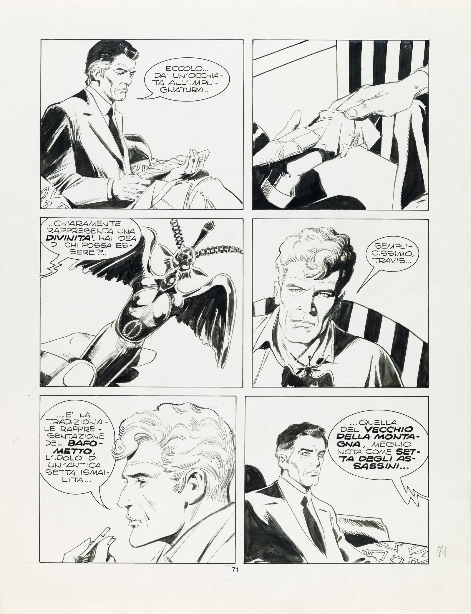 Roi Corrado - "Martin Mystere - La setta degli assassini", 1989: Roi Corrado - "Martin Mystere - La setta degli assassini", 1989 ITA matita e china su cartoncino, 28 x 36,5 cm Tavola originale realizzata da Roi per "La setta degli assassini", edita