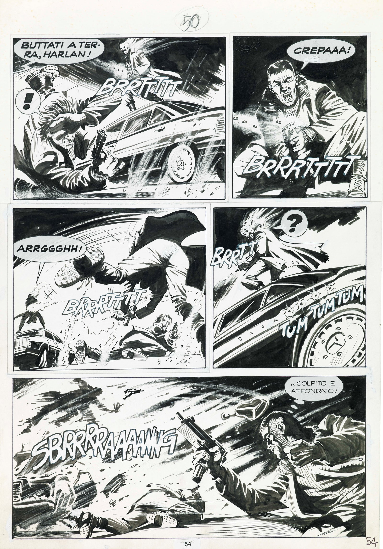 Dotti Maurizio - "Dampyr - Notturno in rosso", 2000: Dotti Maurizio - "Dampyr - Notturno in rosso", 2000 ITA matita e china su cartoncino, 25,5 x 36,5 cm Tavola originale realizzata da Dotti per "Notturno in rosso", edita su Dampyr n. 4