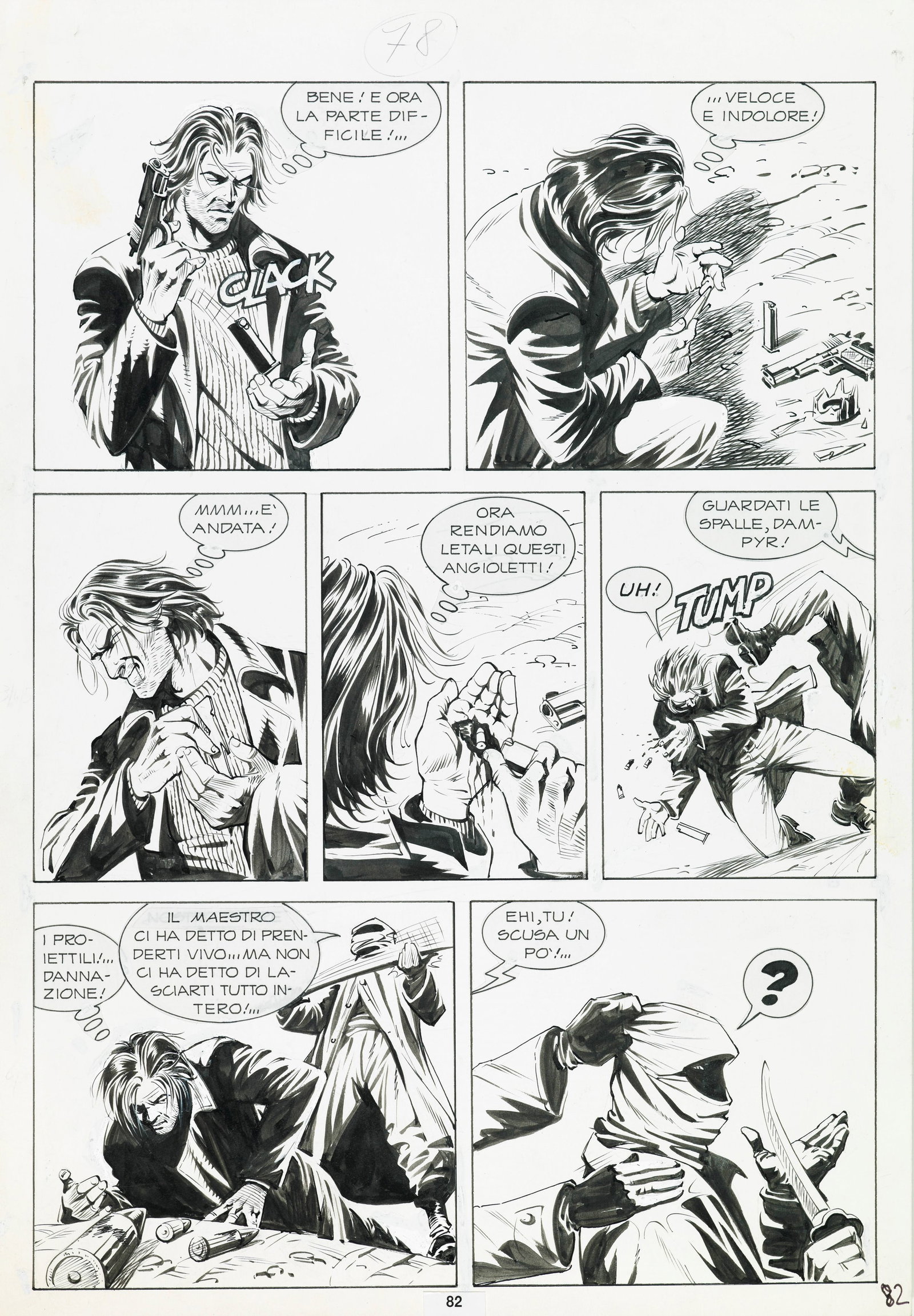 Dotti Maurizio - "Dampyr - Notturno in rosso", 2000: Dotti Maurizio - "Dampyr - Notturno in rosso", 2000 ITA matita e china su cartoncino, 25,5 x 36,5 cm Tavola originale realizzata da Dotti per "Notturno in rosso", edita su Dampyr n. 4