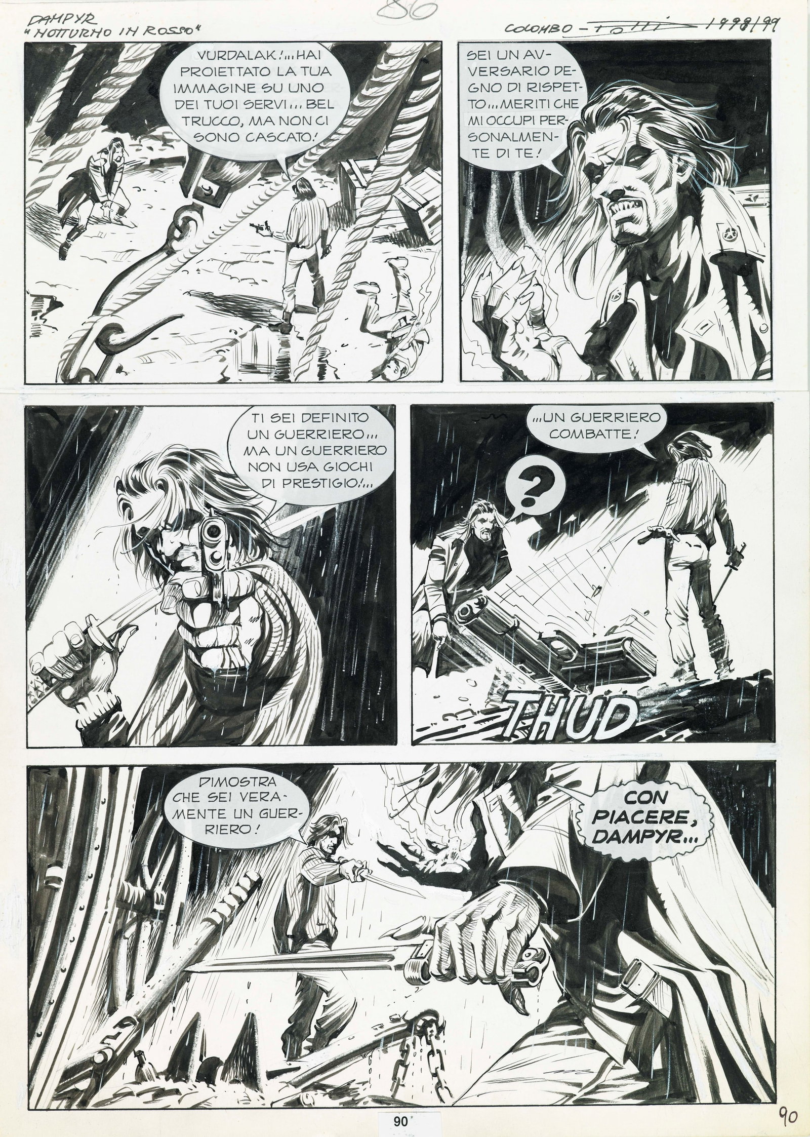 Dotti Maurizio - "Dampyr - Notturno in rosso", 2000: Dotti Maurizio - "Dampyr - Notturno in rosso", 2000 ITA matita e china su cartoncino, 25,5 x 36,5 cm Tavola originale realizzata da Dotti per "Notturno in rosso", edita su Dampyr n. 4