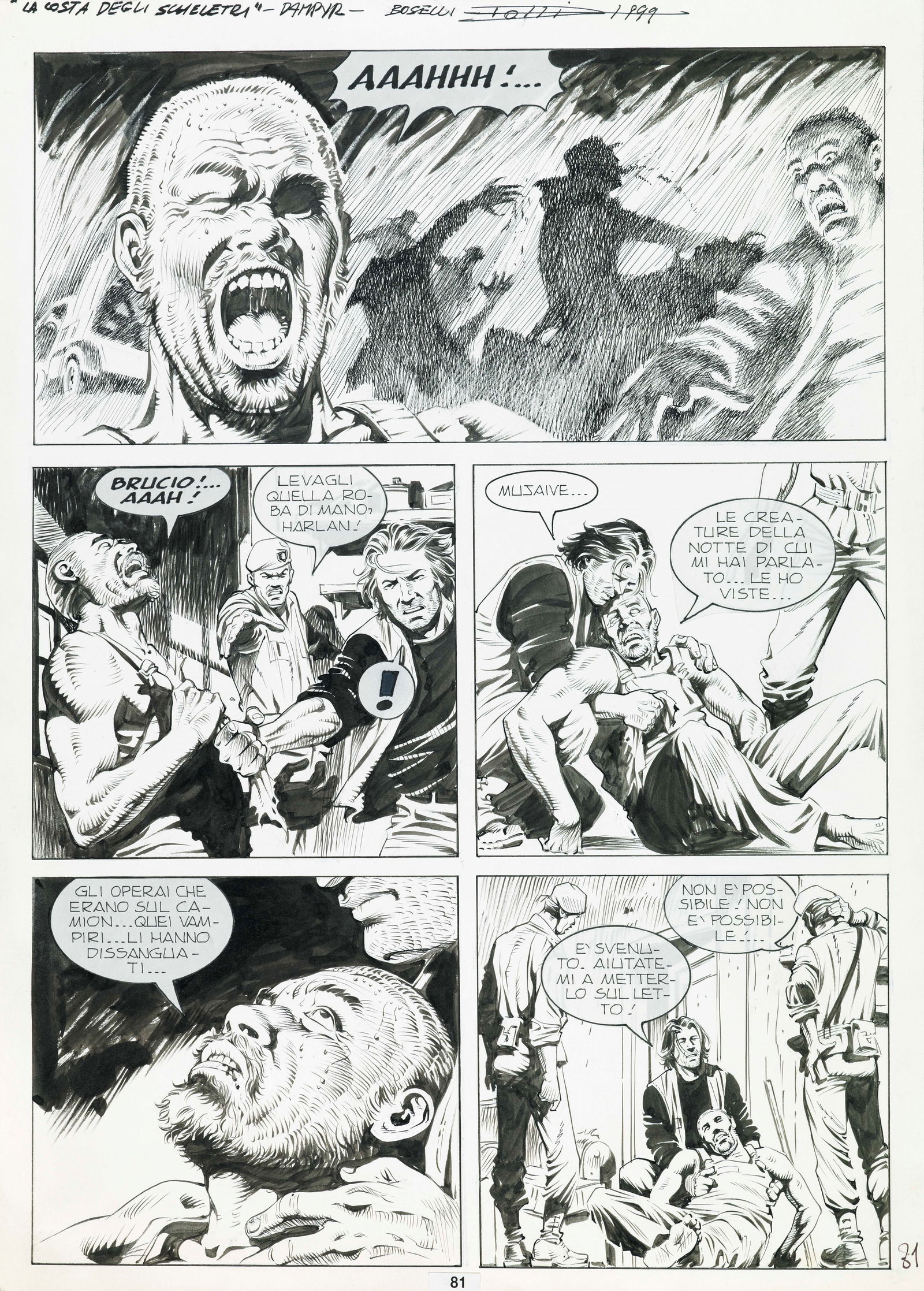 Dotti Maurizio - "Dampyr - La costa degli scheletri", 2000: Dotti Maurizio - "Dampyr - La costa degli scheletri", 2000 ITA matita e china su cartoncino, 25,5 x 36,5 cm Tavola originale realizzata da Dotti per "La costa degli scheletri", edita