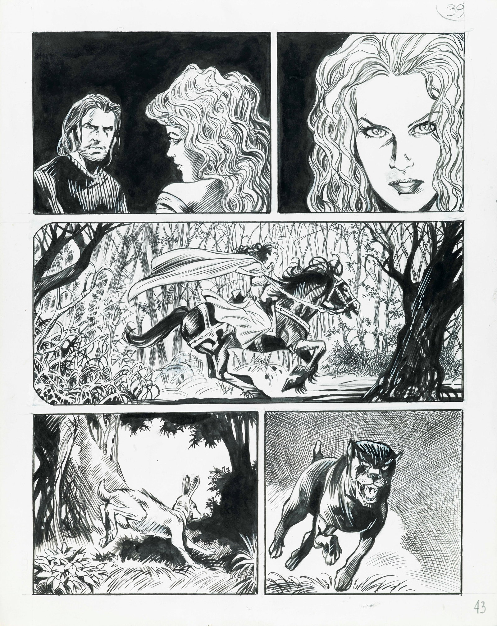 Laurenti Mauro - "Dampyr - Taliesin il bardo", 2015: Laurenti Mauro - "Dampyr - Taliesin il bardo", 2015 ITA matita e china su cartoncino, 30 x 38 cm Tavola originale realizzata da Laurenti per "Taliesin il bardo", edita su Dampyr n. 18