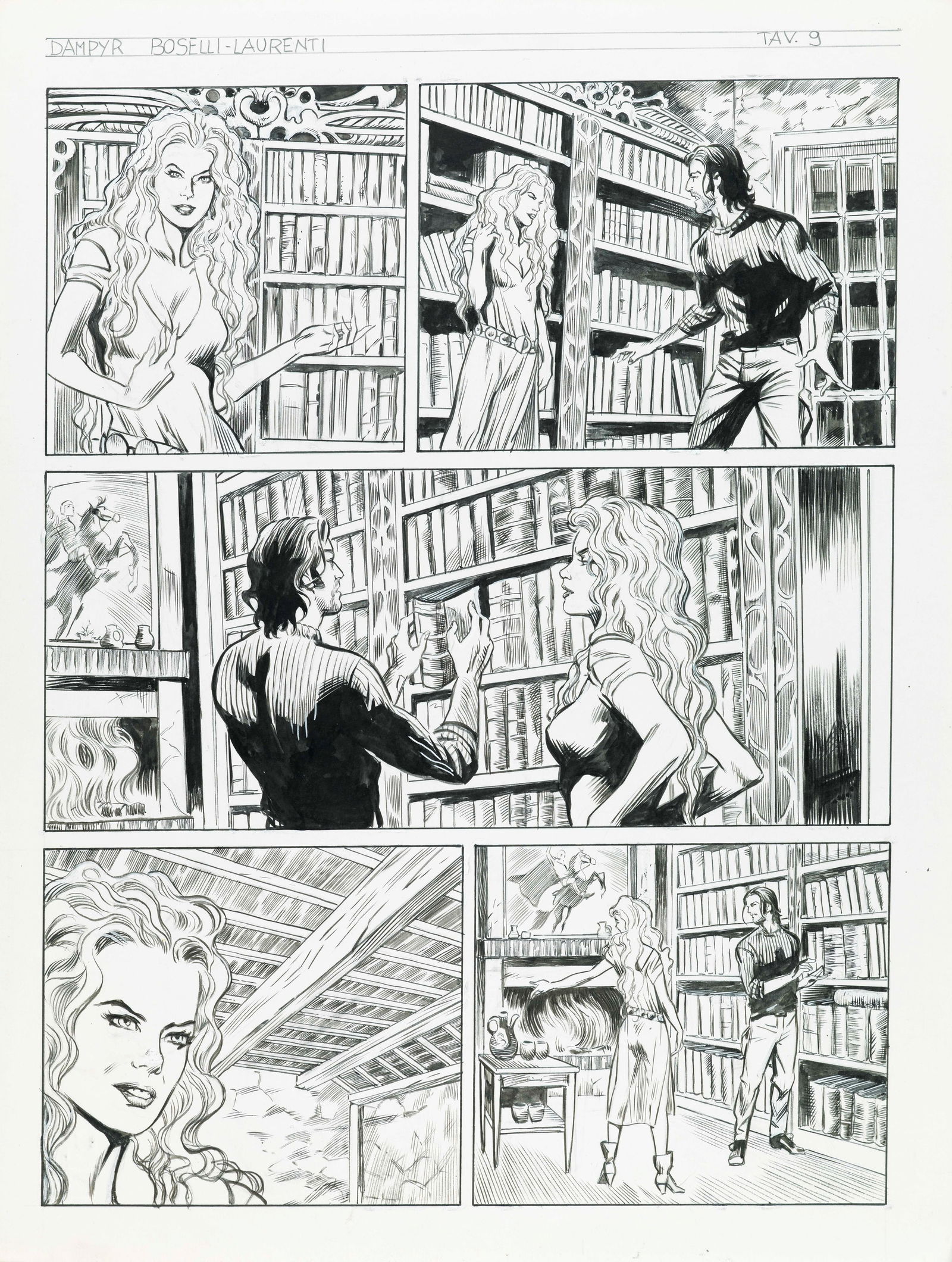 Laurenti Mauro - "Dampyr - Il segreto di Amber Tremayne", 2015: Laurenti Mauro - "Dampyr - Il segreto di Amber Tremayne", 2015 ITA matita e china su cartoncino, 30 x 38 cm Tavola originale realizzata da Laurenti per "Il segreto di Amber Tremayne",