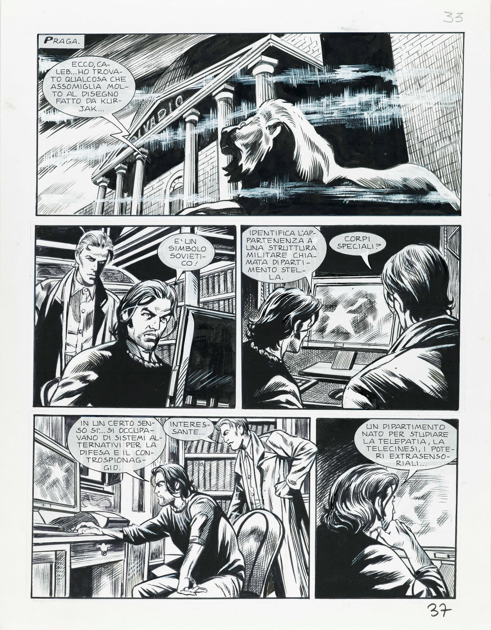 Laurenti Mauro - "Dampyr - Zarema!", 2014: Laurenti Mauro - "Dampyr - Zarema!", 2014 ITA matita e china su cartoncino, 30 x 38 cm Tavola originale realizzata da Laurenti per "Zarema!", edita su Dampyr n. 170 a pag. 37 dalla Bo