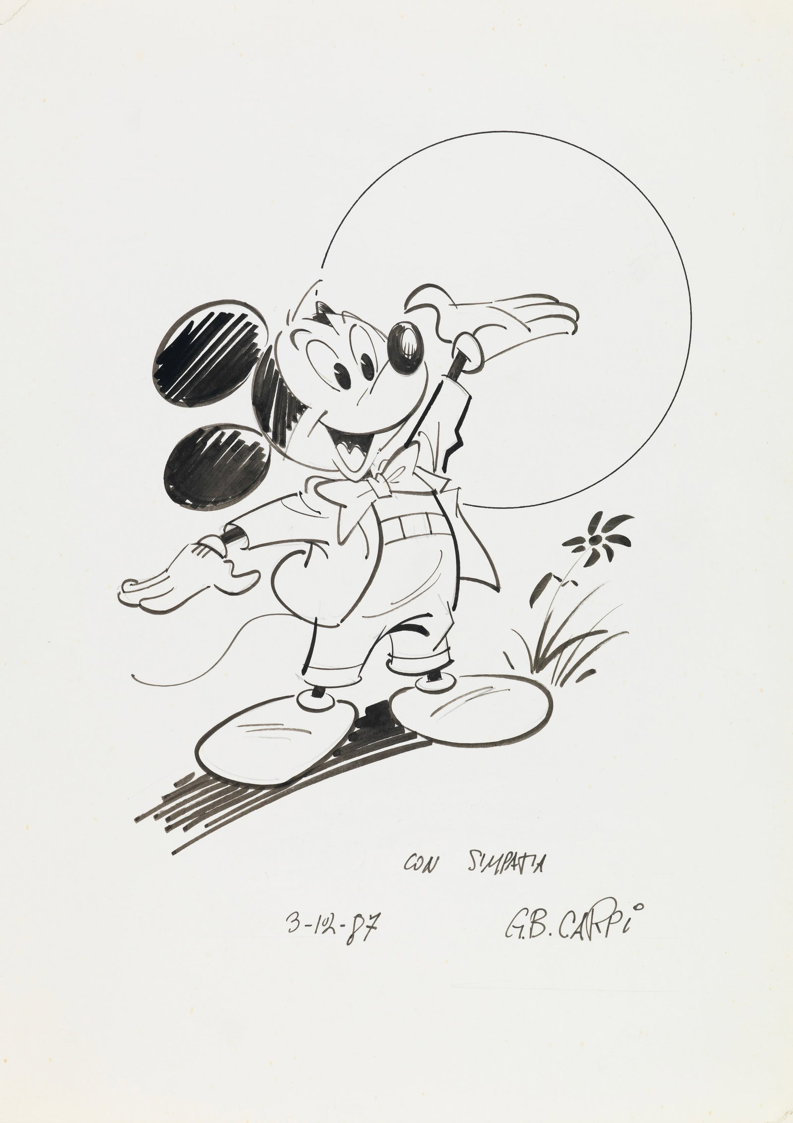 Carpi Giovan Battista - "Topolino", 1987: Carpi Giovan Battista - "Topolino", 1987 ITA matita e china su cartoncino, 22 x 30,5 cm Lieve piega sull‘angolo superiore sinistro. Firmato, datato e dedicato.__________________________