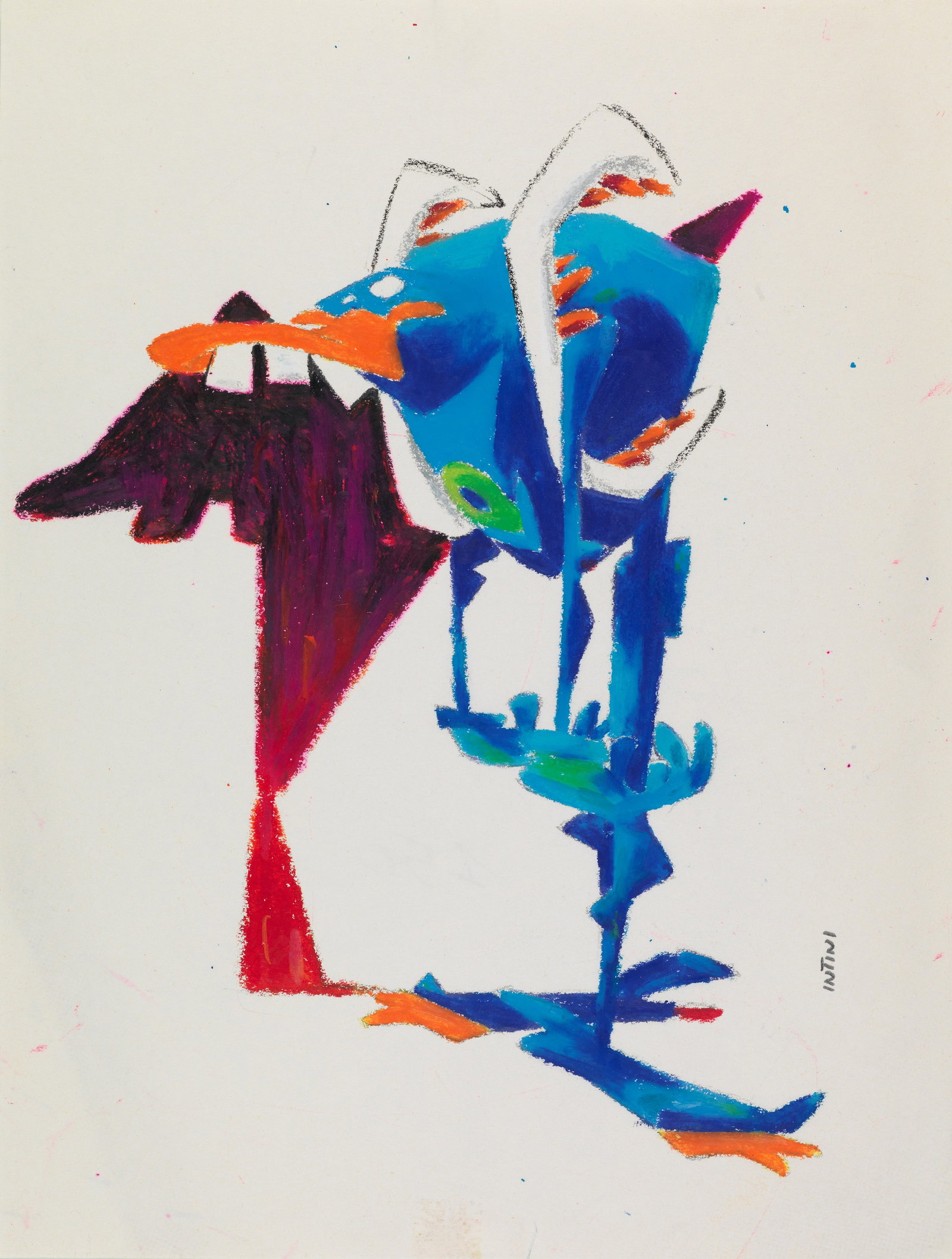 Intini Stefano - "PK", anni 90: Intini Stefano - "PK", anni 90 ITA pastelli a cera su carta, 21 x 28 cm Firmato.________________________________________________________________ENG wax crayons on paper. Signed.