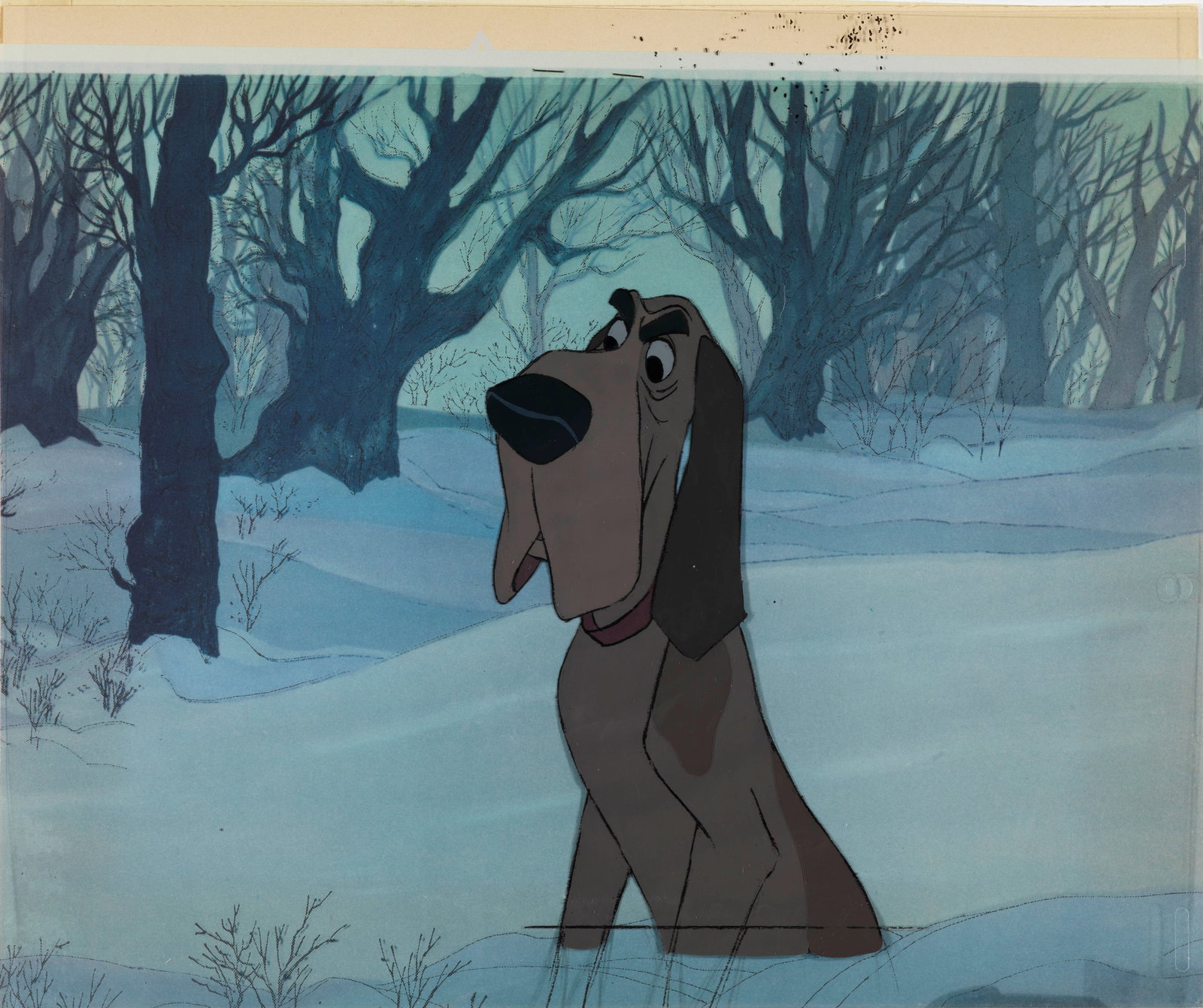 Studio Disney - "La carica dei cento e uno", 1961: Studio Disney - "La carica dei cento e uno", 1961 ITA tempera su rodovetro, 30,5 x 26 cm Cel originale (2 fogli) su fondale riprodotto realizzata dallo studio Disney per "La carica dei ce