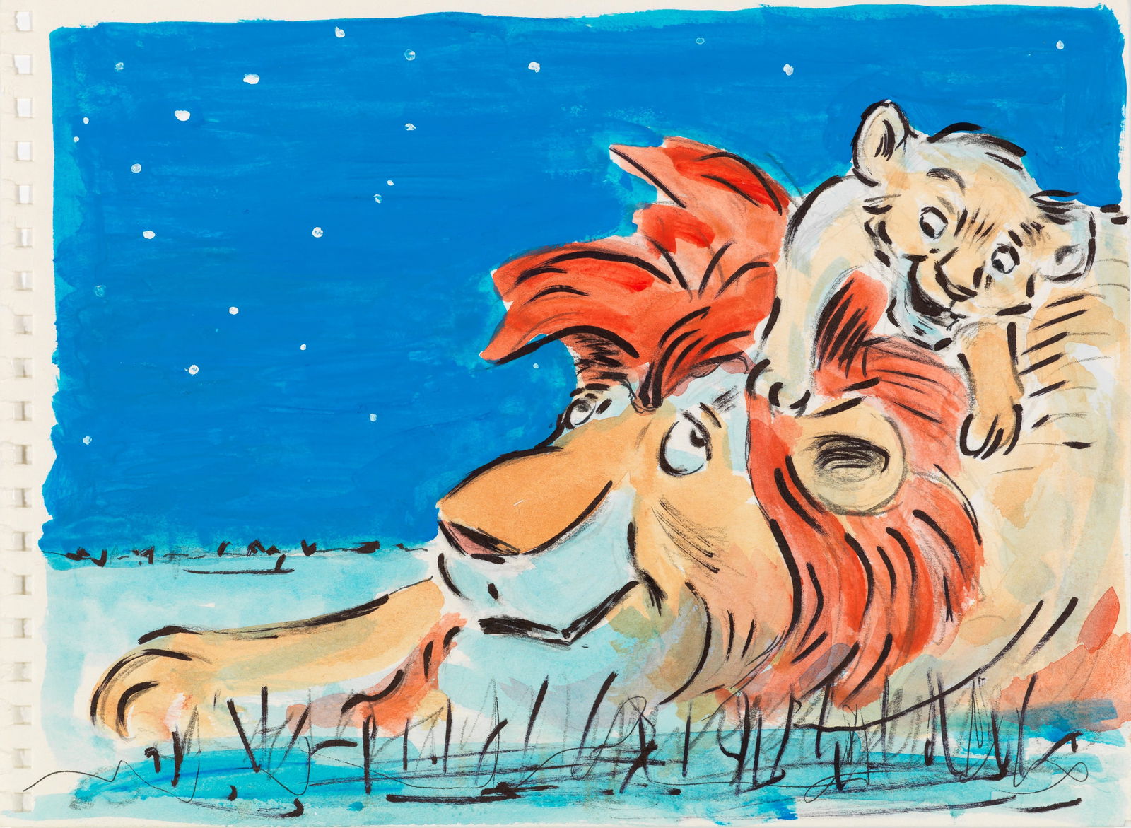 Gaskill Andy - "Il re leone", anni 90: Gaskill Andy - "Il re leone", anni 90 ITA china, tempera e acquerello su cartoncino, 22 x 16,5 cm Concept art realizzato da Gaskill negli anni ‘90 per "Il re leone".____________